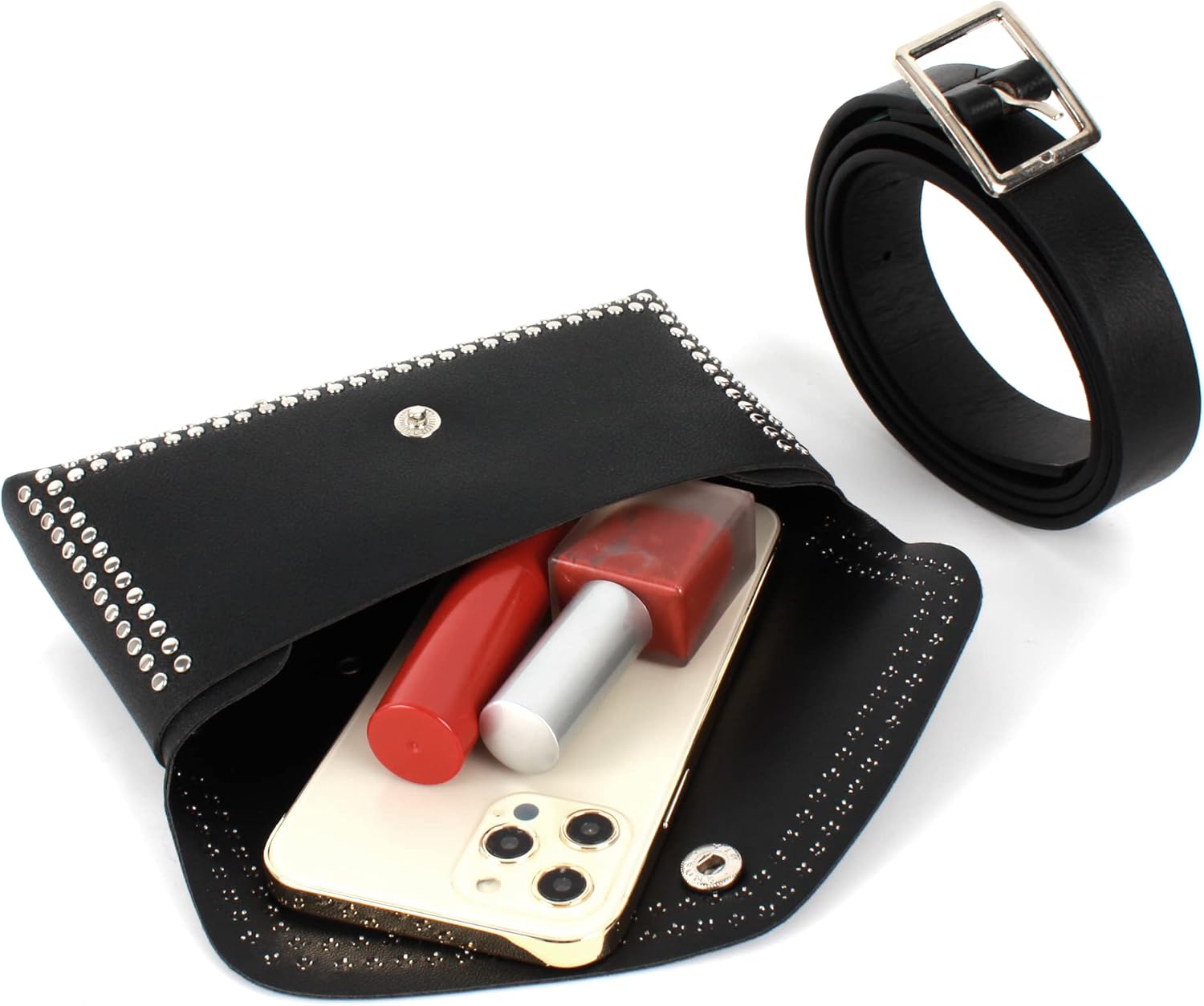 Women Mini Punk Rivet Fanny Pack Waist Bag with Belt Cellphone Pouch for Travel Workout Running Hiking - Image 4