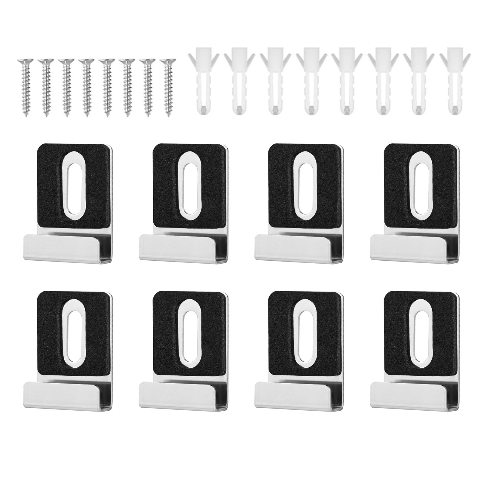 Buxuaaaa Multicolor 8Pieces Stainless Steel Glass Mounting Clip Set Frameless Glass Hangers With Anchors And Screws For Bathroom Bedroom Clamp