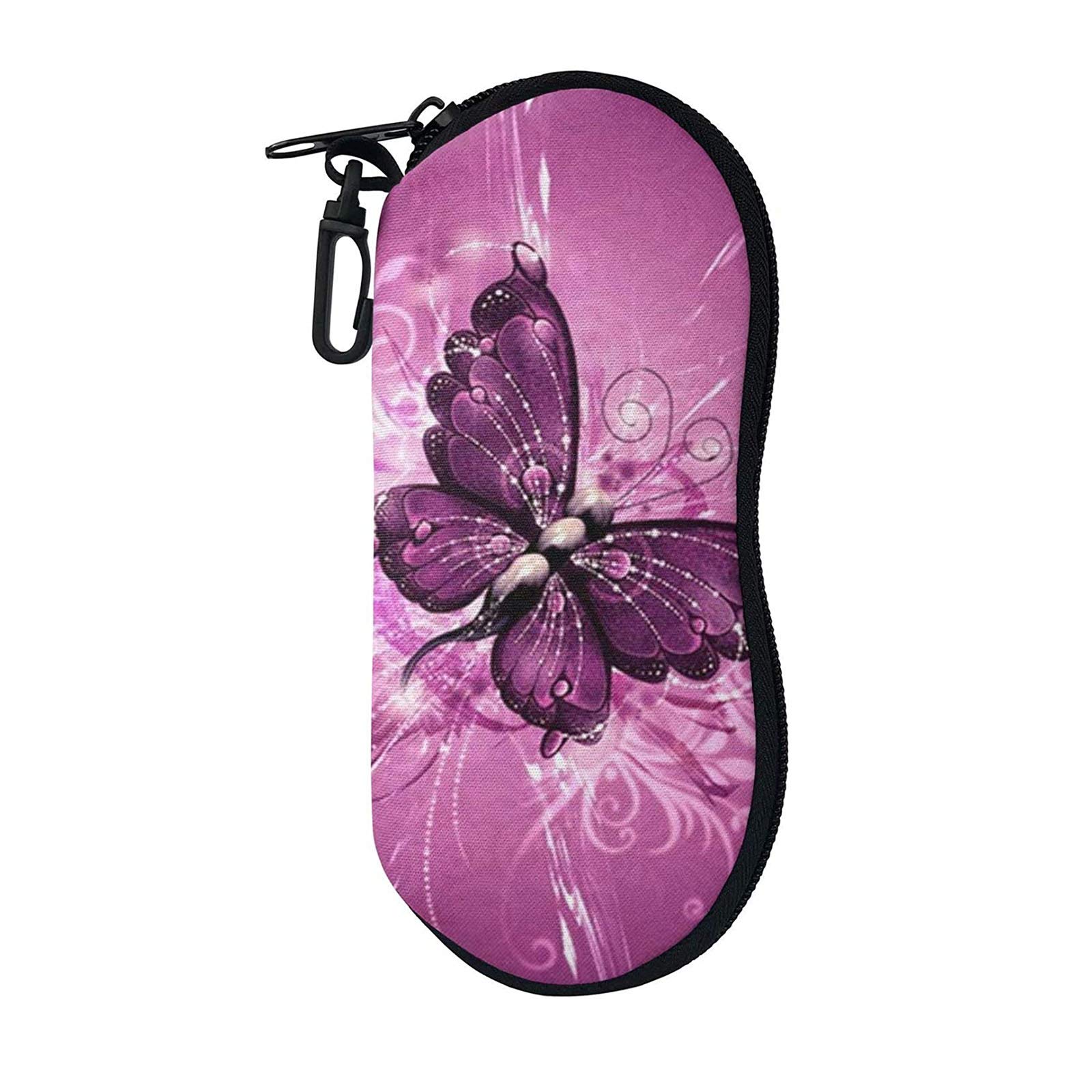 SEANATIVE Belt Clip Glasses Case Lightweight Purple Butterfly Print Reading Glasses Box Spectacle Hard Shell Pouch Anti-Scratch