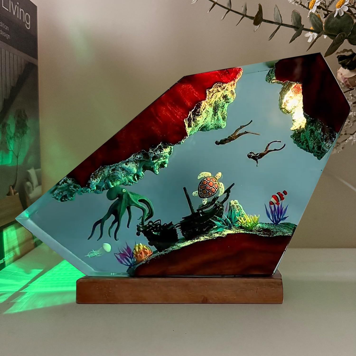 Octopus Ocean Resin Lamp - Handmade Resin Night Light with USB Port, Variable Lights, Octopus Gifts and Decor, Ocean Enthusiast Collectibles, Unique Birthday Gifts for Father Him Her (6"x4") - Image 4