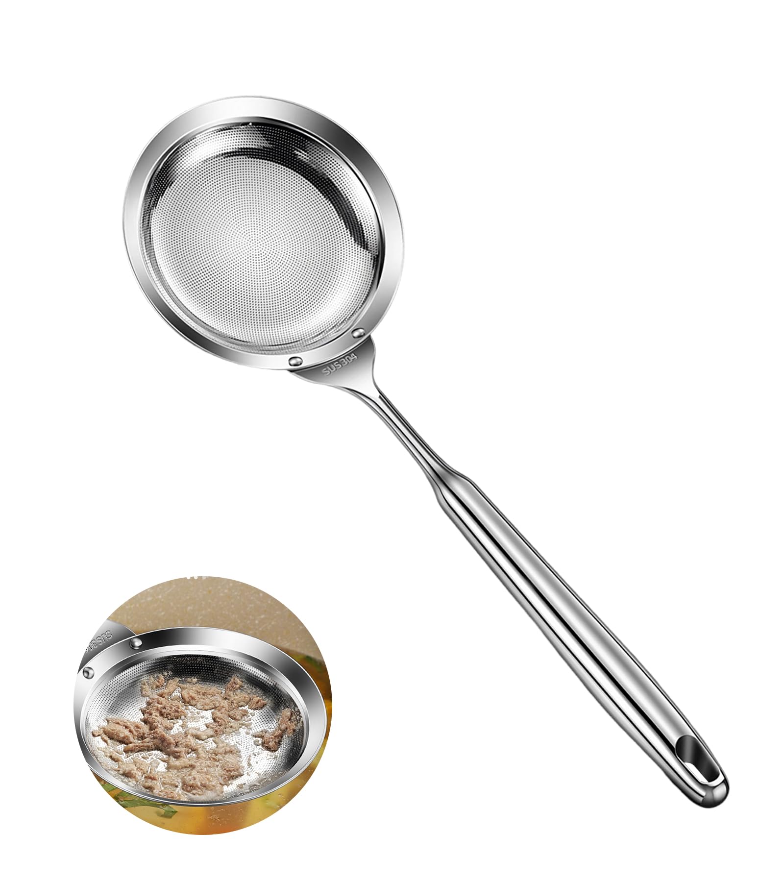 Ugotit Skimmer Spoon One-Piece Perforated, Strainer Ladle - No Mesh, No Welds Stainless Steel Skimmer Ladle and Strainer Spoon for Hot Pot, Soup, Frying, Dumplings, Dishwasher Safety