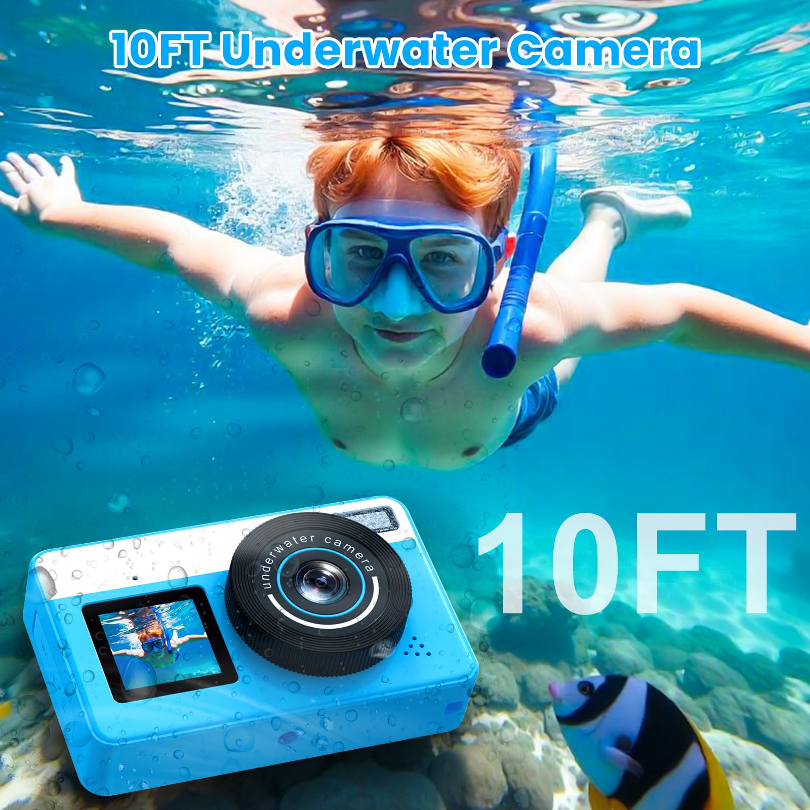 4K Underwater Digital Camera,10FT Floating Camera,48MP Waterproof Camera for Snorkeling,Surfing,Swimming and Kayaking,Dual-Screen Selfie,Autofocus,18X Zoom,Fill Light,32GB Card,Type-C Rechargeable — view 4