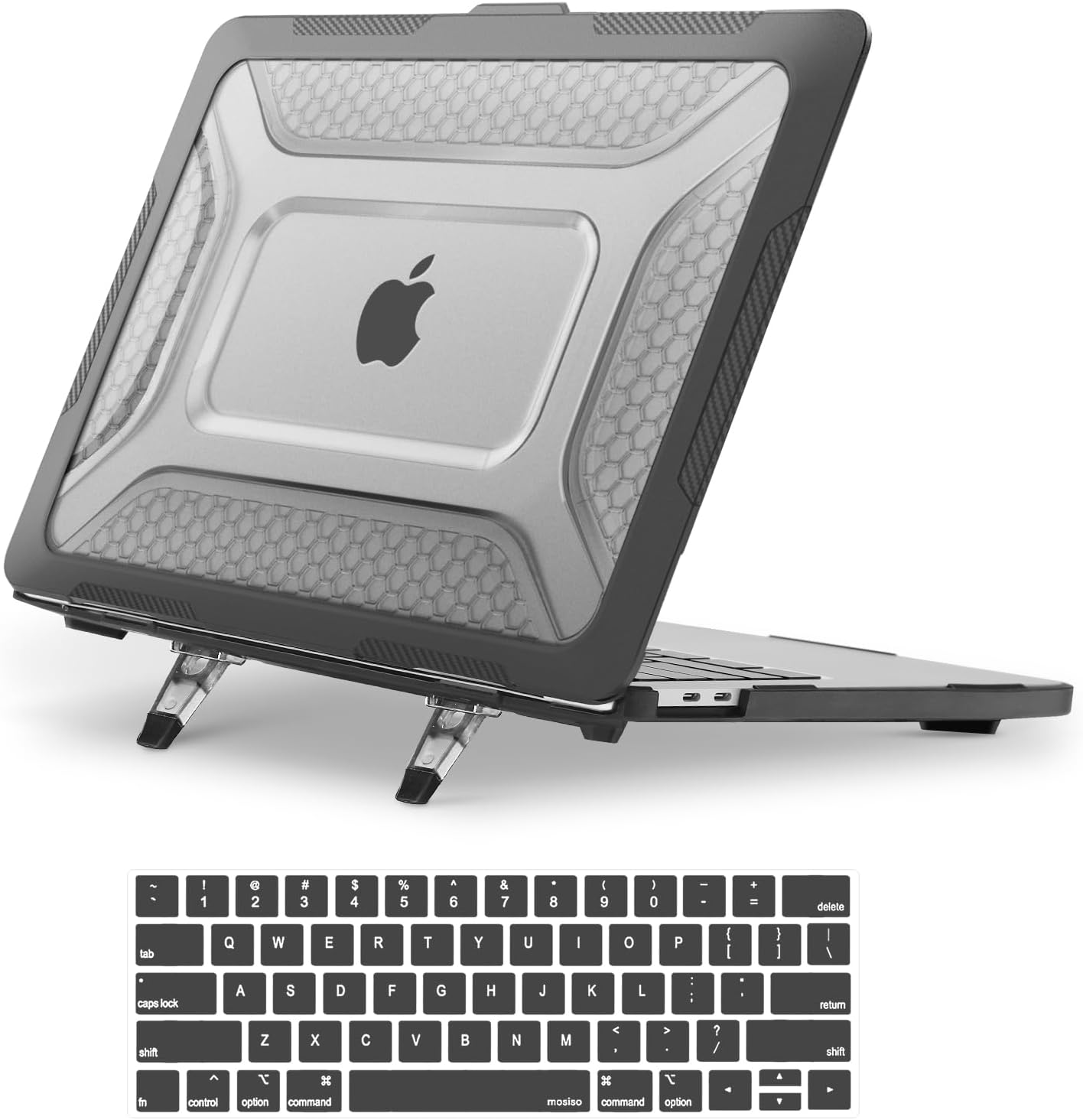 Compatible with MacBook Pro 13 inch Case M2 2026-2016 A2338 M1 A2251 A2289 A2159 A1989 A1708 A1706, Honeycomb Heavy Duty Hard Shell Case with TPU Bumper&Fold Kickstand&Keyboard Cover, Black