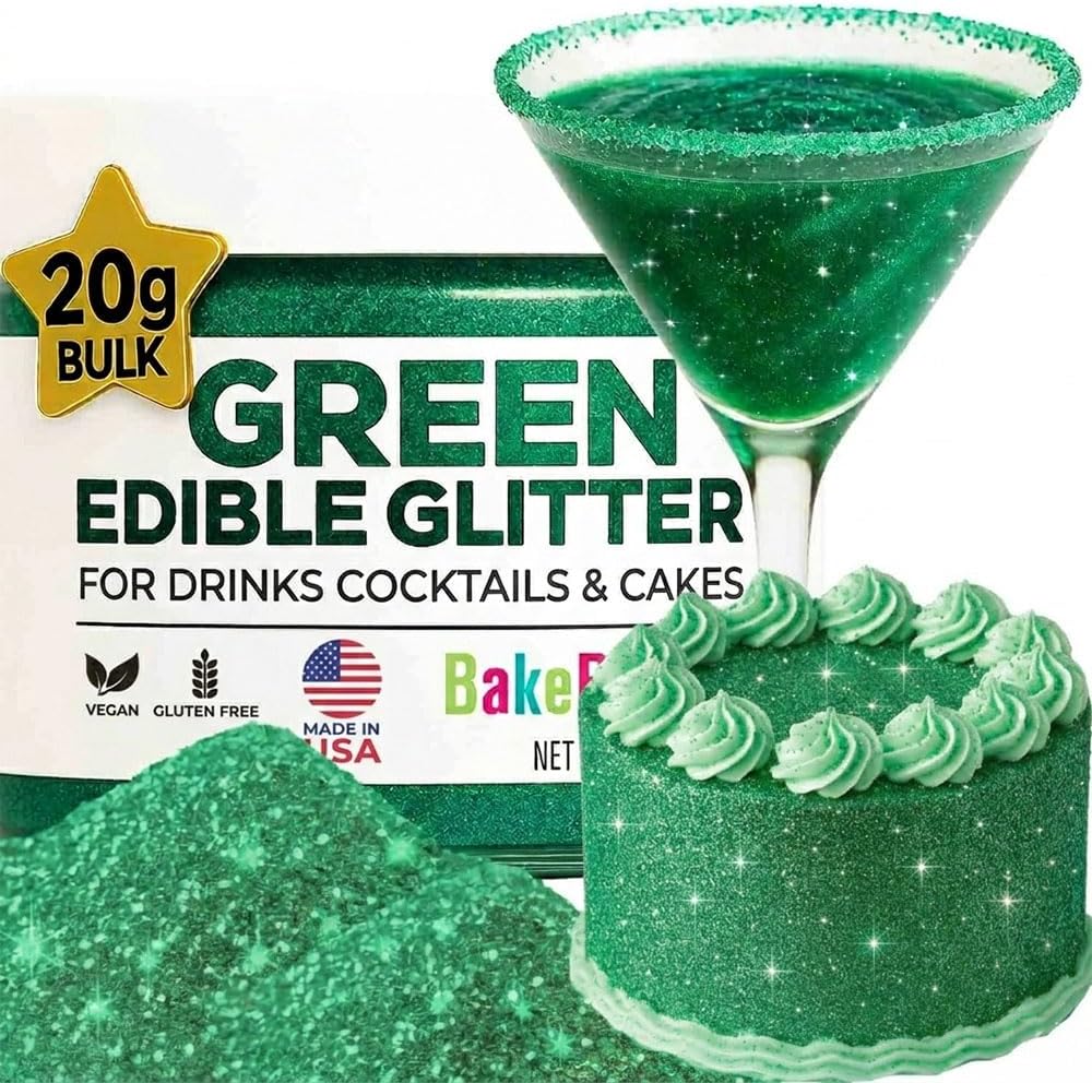 Dark Green Edible Glitter for Drinks 20g - Green Edible Glitter for Cakes Cocktails Cake Decoration Sprinkles - Green Luster Dust for Cocktail & Cake Topper Chocolate Baking Decorating Fondant Cookies - Drink Shimmer Spray - Food Grade Vegan, Kosher, Halal, Gluten Free - Made in USA