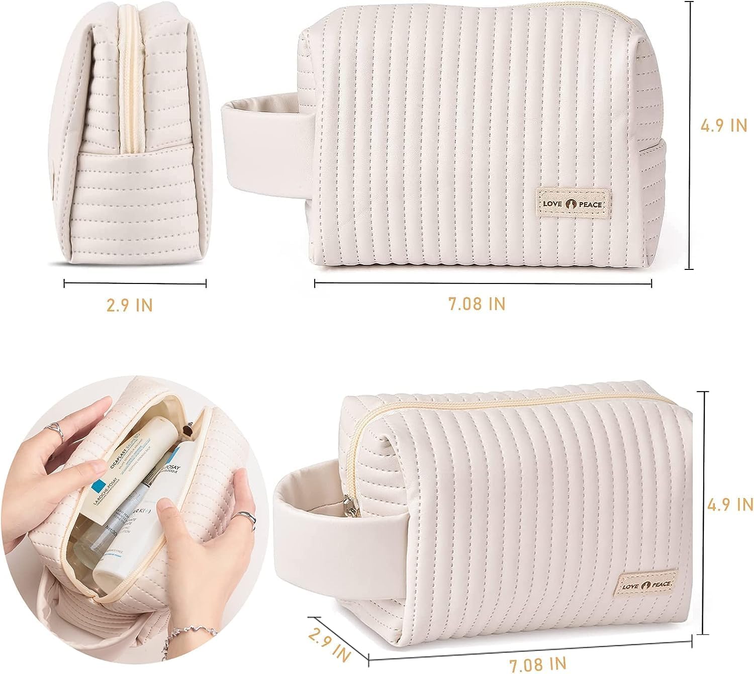 Luxansa Cosmetic Bag for Women, Litchi PU Leather Makeup Pouch for Women, Large Capacity Cosmetic Travel Bag, Portable Makeup Kit Storage Bag with Handle and Divider, Makeup Organizer Bag 4