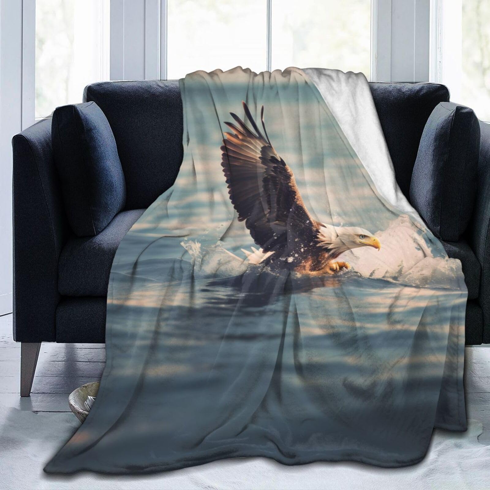 Jeté de canapé aigle rétro Mexpekil anti-poussière grand plaid vintage lit et salon 150x200