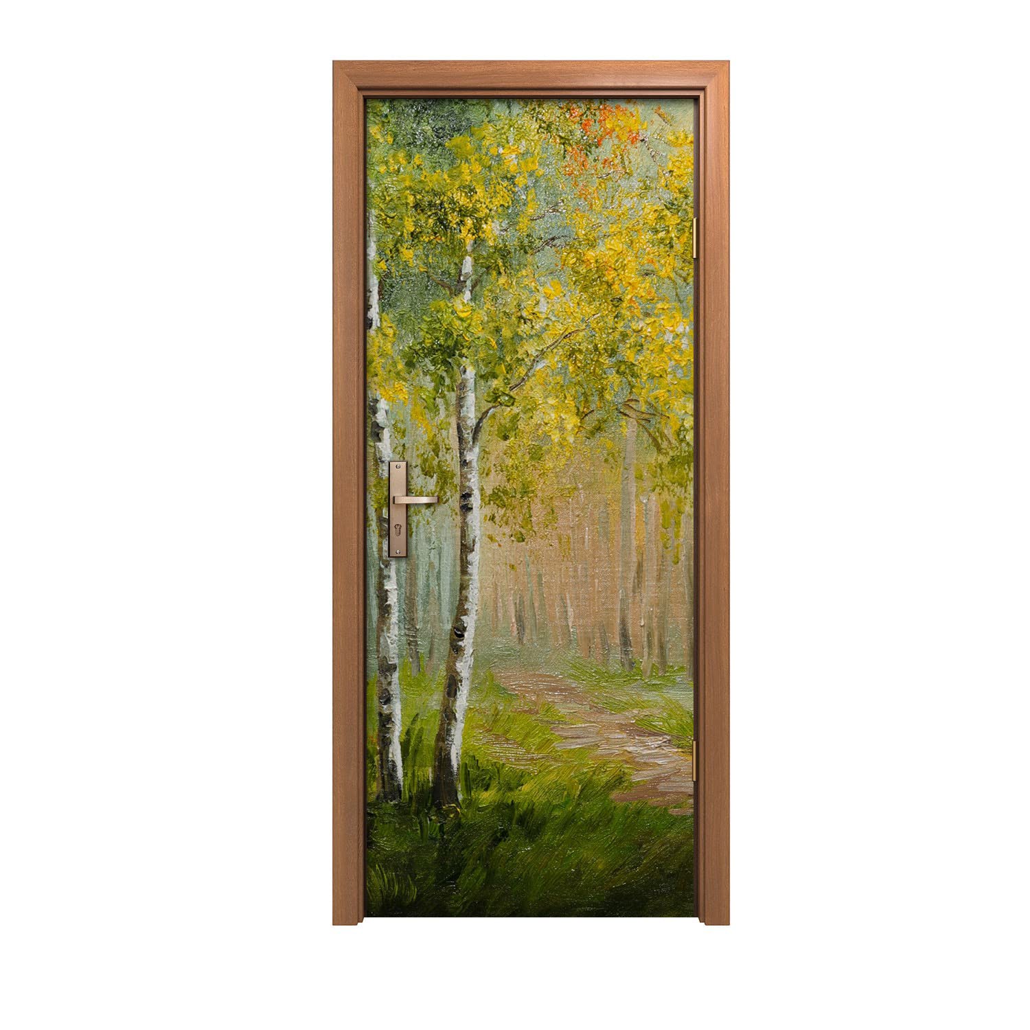 Autocollant de porte 90x200cm décoration murale de porte intérieure motif forêt design moderne