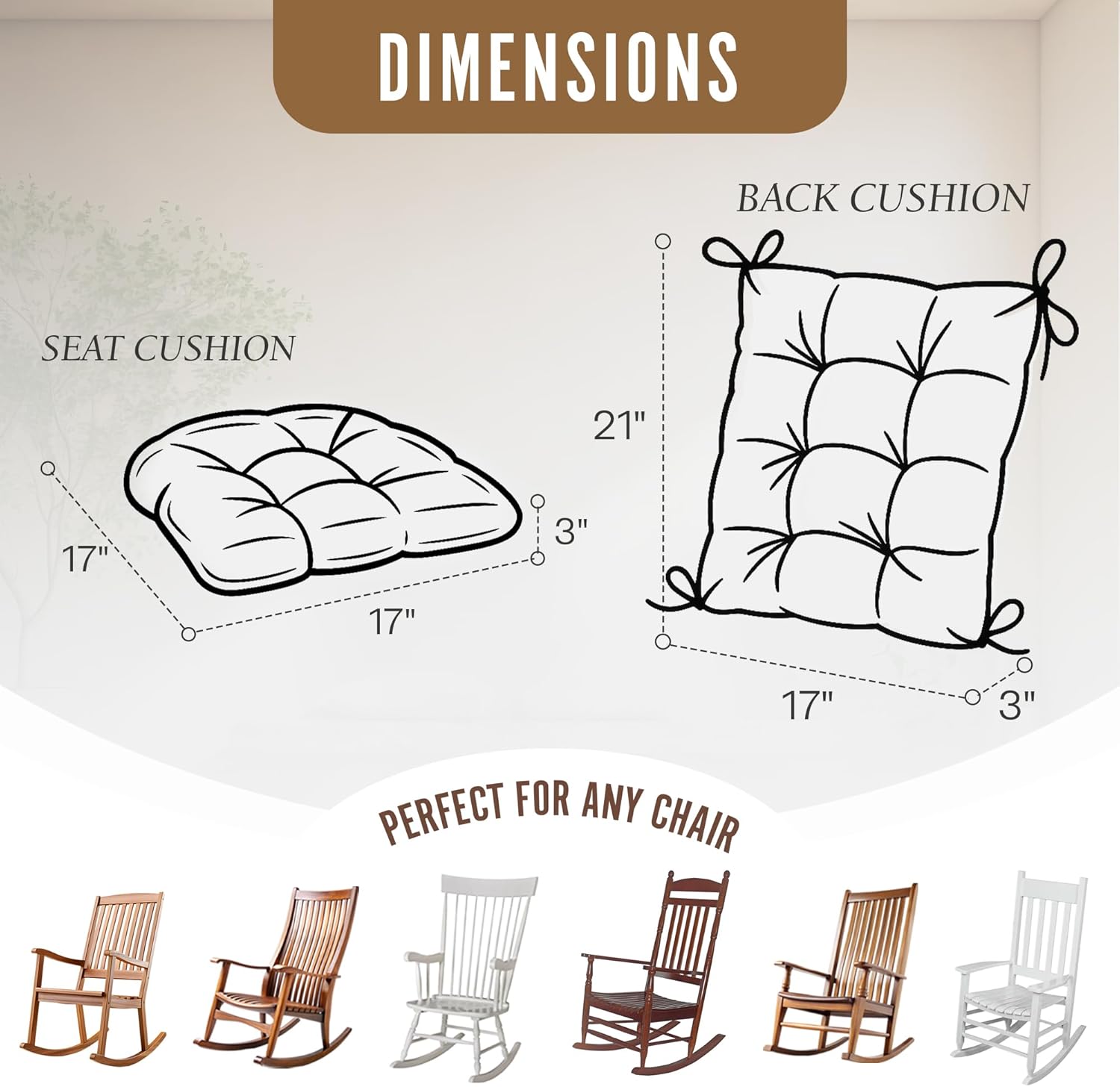 Klear Vu The Gripper Non-Slip Rocking Chair Cushion Set with Thick Padding, Includes Seat Pad & Back Pillow with Ties for Indoor Living Room Rocker, 17x17 Inches, 2 Piece Set, Sand