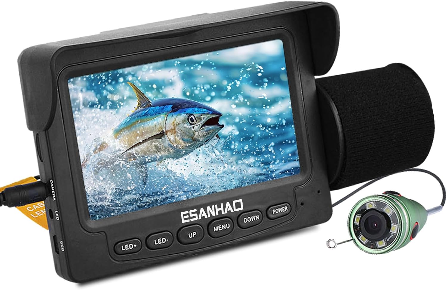 Underwater Fishing Camera for Rod Portable 1200TVL Fish Camera with IR Light, 4.3'' LCD Monitor, 15m/49ft Cable for Ice Fishing, Lake Kayak Boat Saltwater Fishing