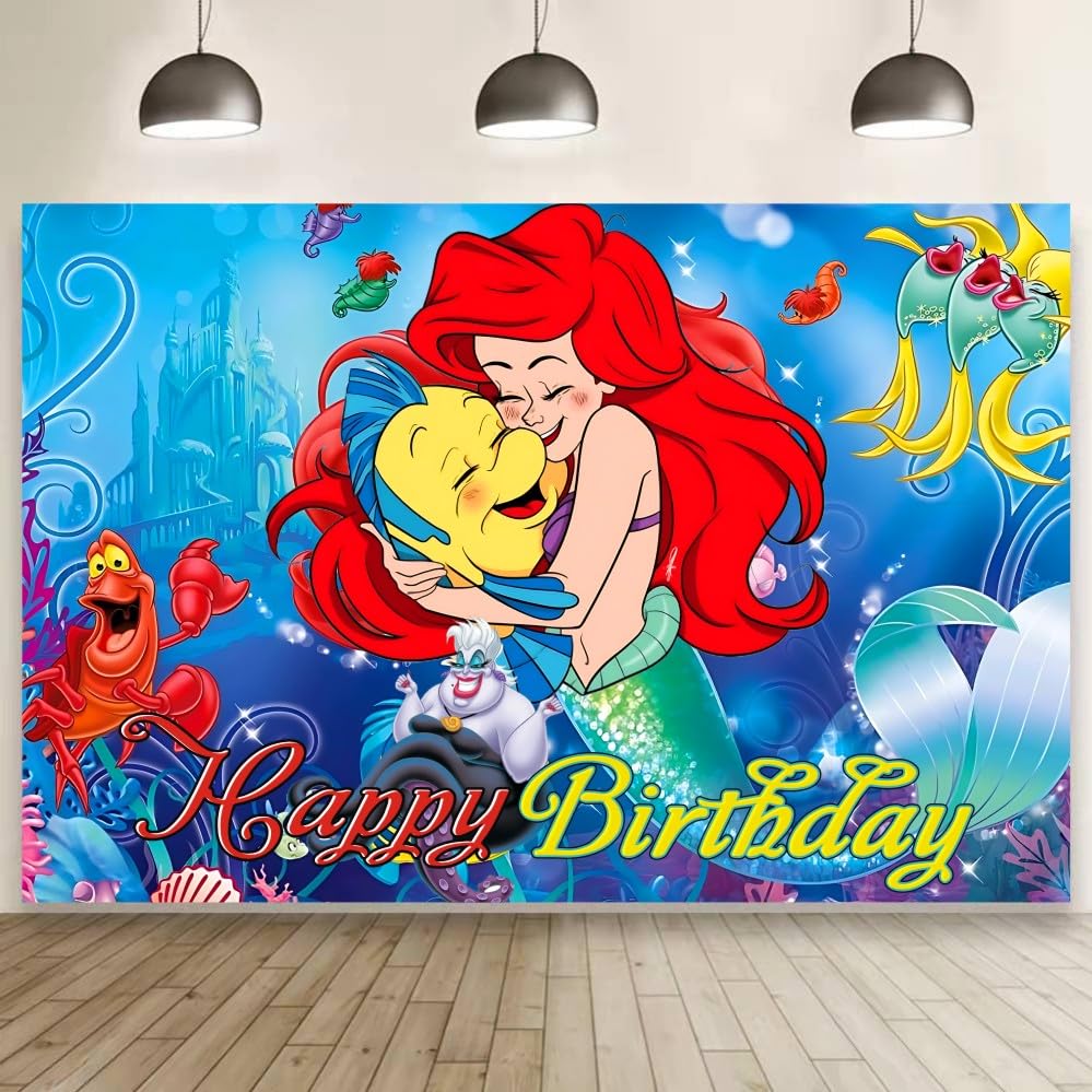 Wall Decor Backdrop for Mermaid Birthday Decorations, Mermaid Themed Banner for Birthday Party Supplies (5x3ft)