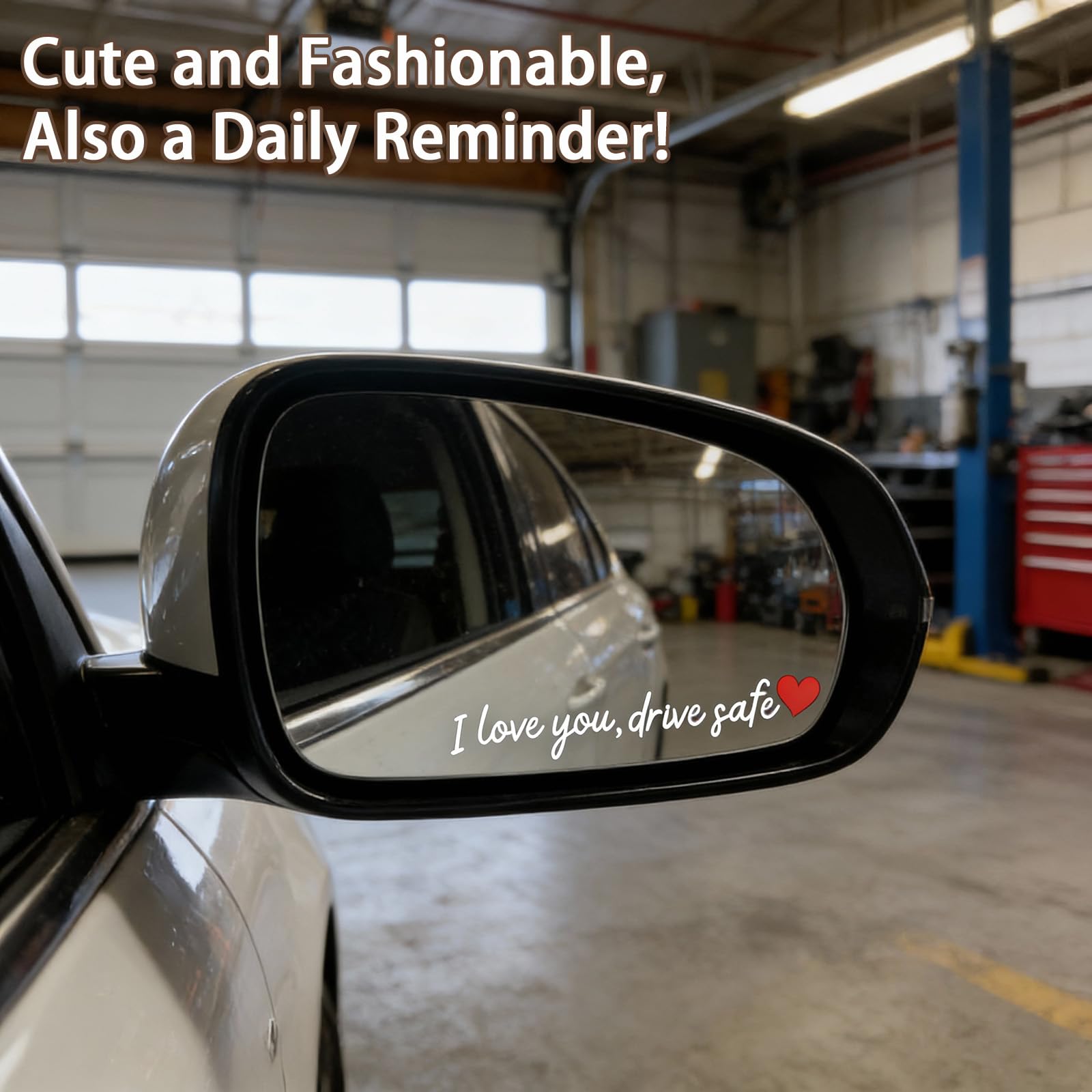 3 PCS I Love You Drive Safe Mirror Stickers Rear View Mirror Sticker Heart Car Window Decals with Red Heart - Christmas Mother's Day Valentines Day Gifts for Family/Her/Him (White) — view 4