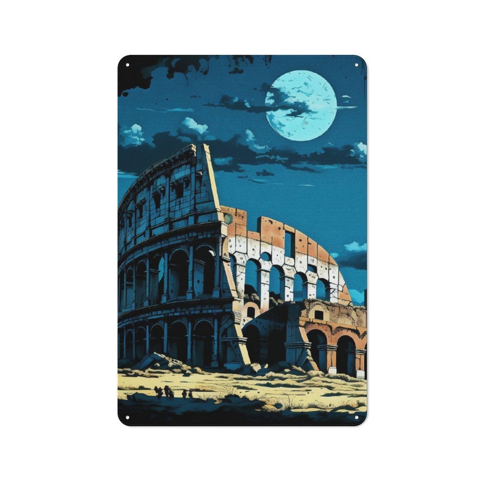 Junmoney Roman Colosseum Rustic Tin Wall Plaque 30X20cm For Living Room Wall, For Kitchen, Dining Room And Home Bar Wall Decor