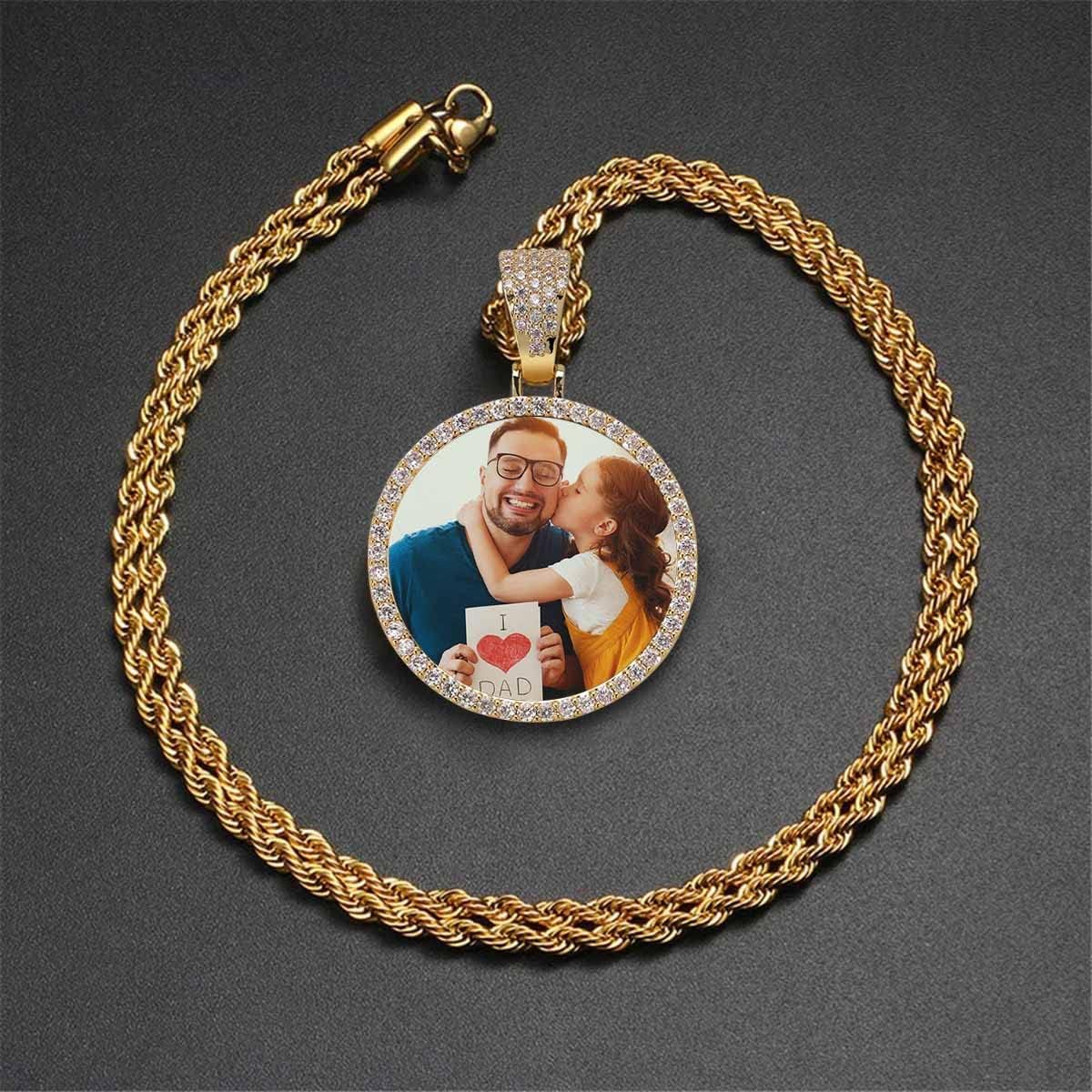 INTERESTPRINT Personalized Picture Pendant Necklace For Dad, Dad and Daughter Custom Pendants For Men on Father's Day Birthday Christmas