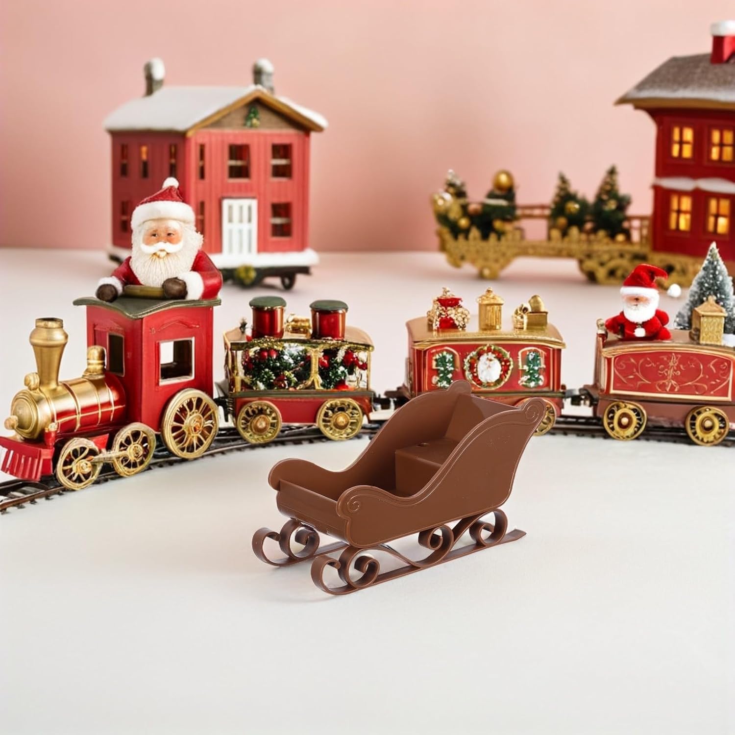 3pcs Christmas Santa Sleigh Plastic Shelf Ornament for Holiday Decor