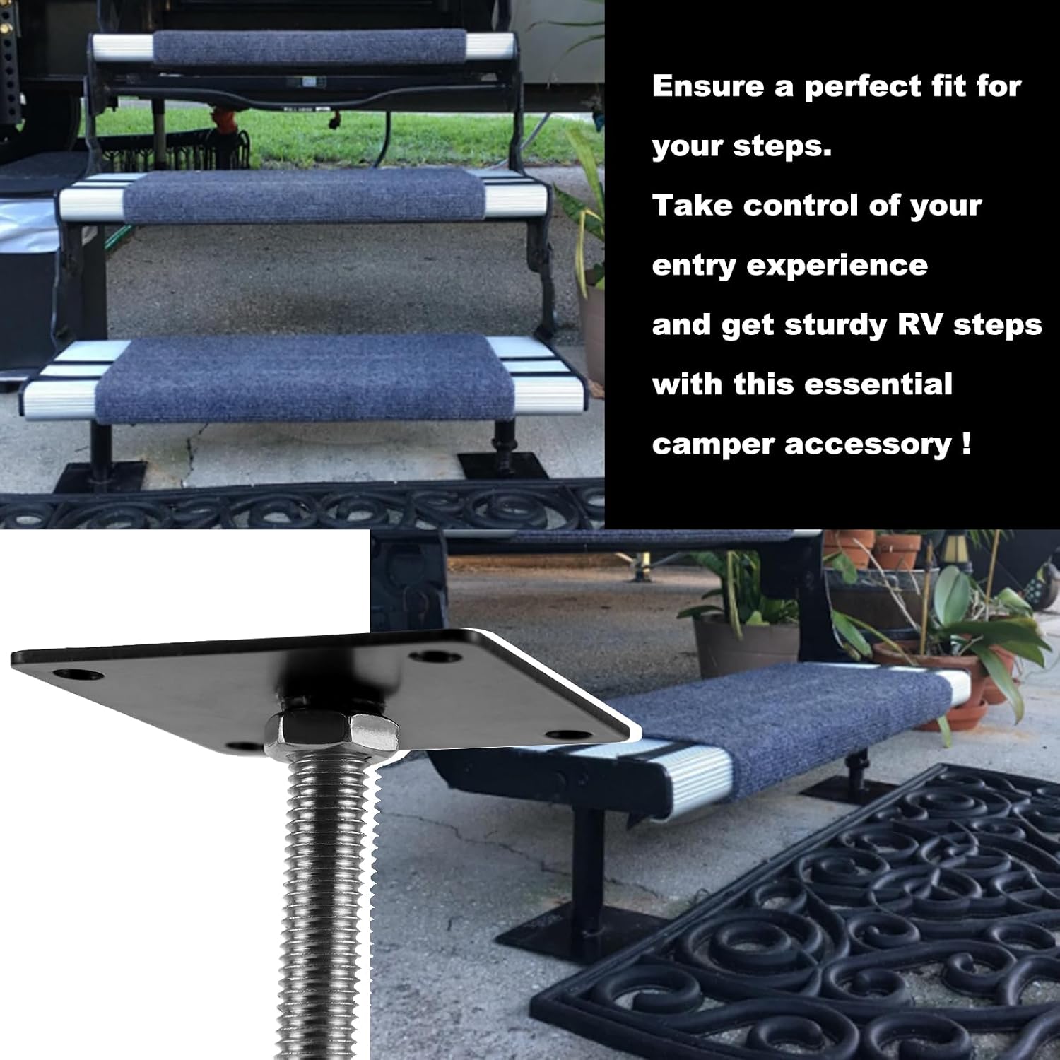 RULLINE 4 Packs Adjustable RV Step Stabilizer - 4-8in Height, 1000lb Load Capacity for Camper, Motorhome, or RV
