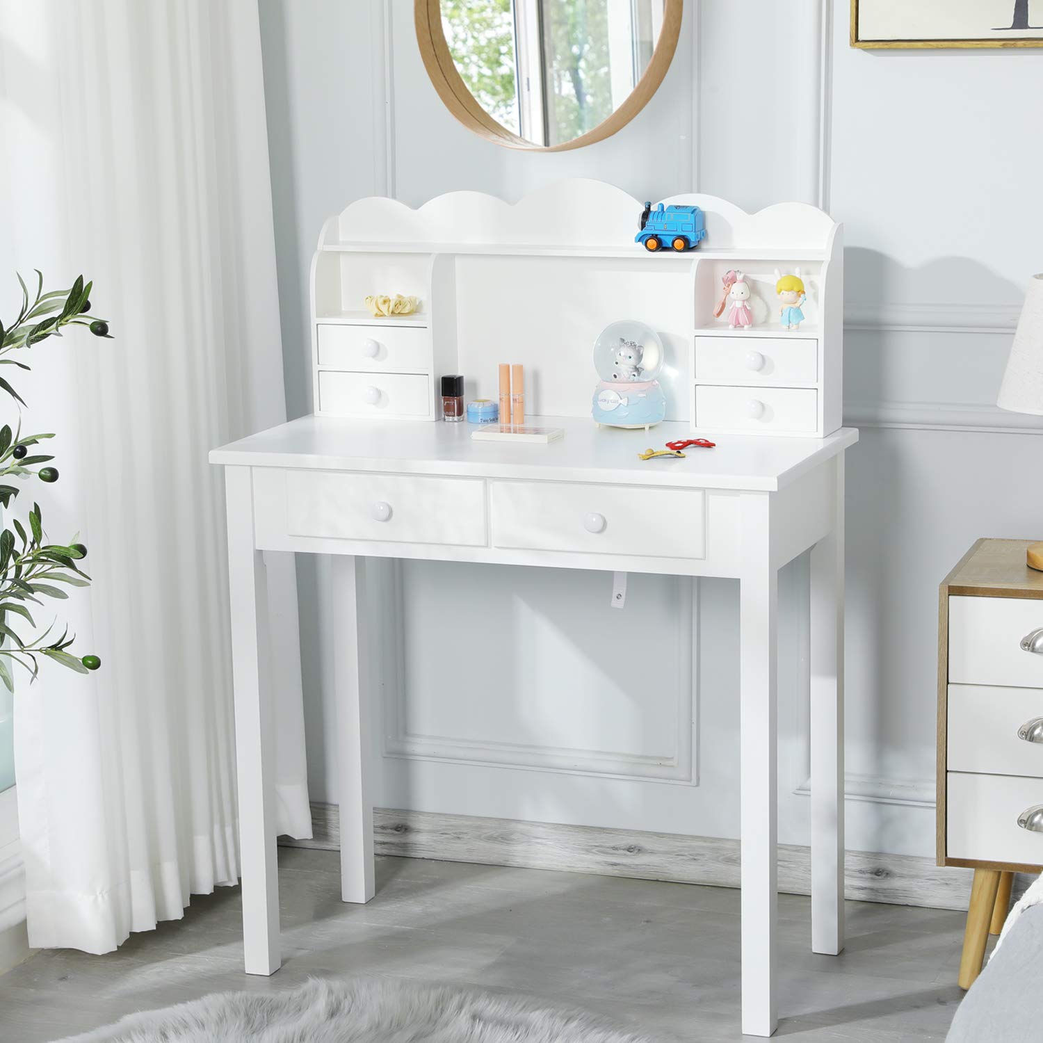 Buy ADORNEVE Small White Writing Desk with Hutch and USB Ports, 31.5