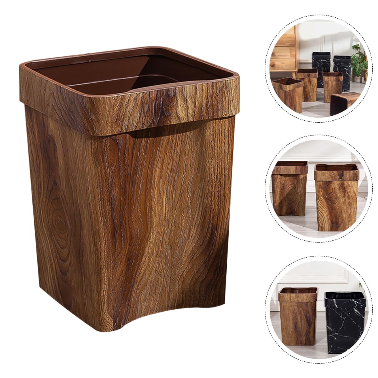 PRETYZOOM Cubo de Basura de Imitación de Madera, 11l, Plástico, Abertura Amplia y Fácil Limpieza, para Baño y Estudio, Color Café