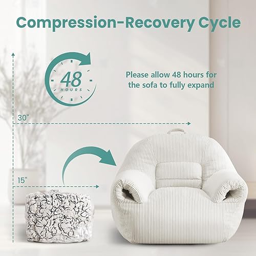 Miniatura 8 de DAICO Puf para adultos, puf con reposabrazos, puff para sofá, cómoda silla decorativa de pana, sofás individuales con espuma para dormitorio, sala