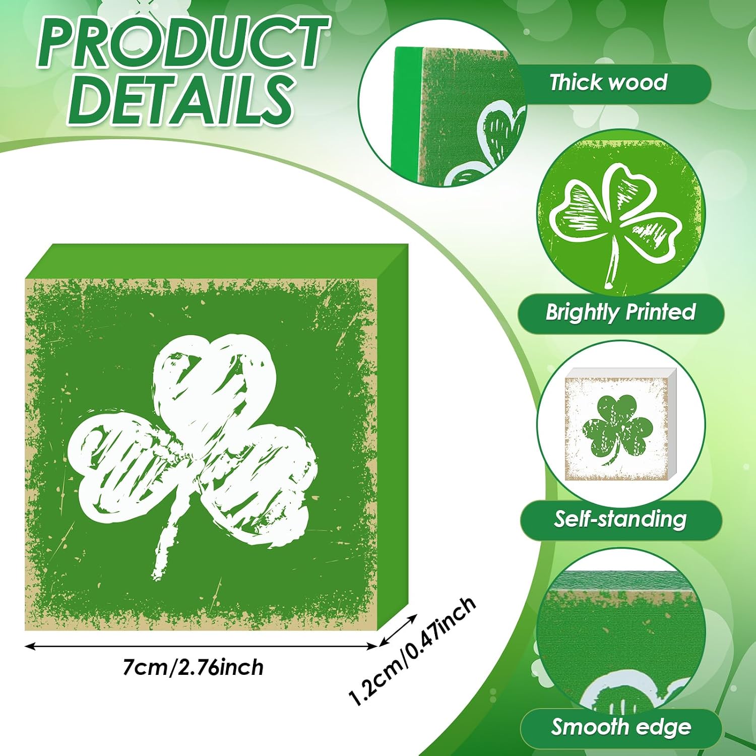 Wesiti 12 Pcs St. Patrick's Day Decorations Shamrock Wooden Sign Tiered Tray Decor Irish Green Shamrock Block Rustic Clover Table Centerpiece for St. Patrick's Day Home Kitchen Office Mantle Shelf image 2