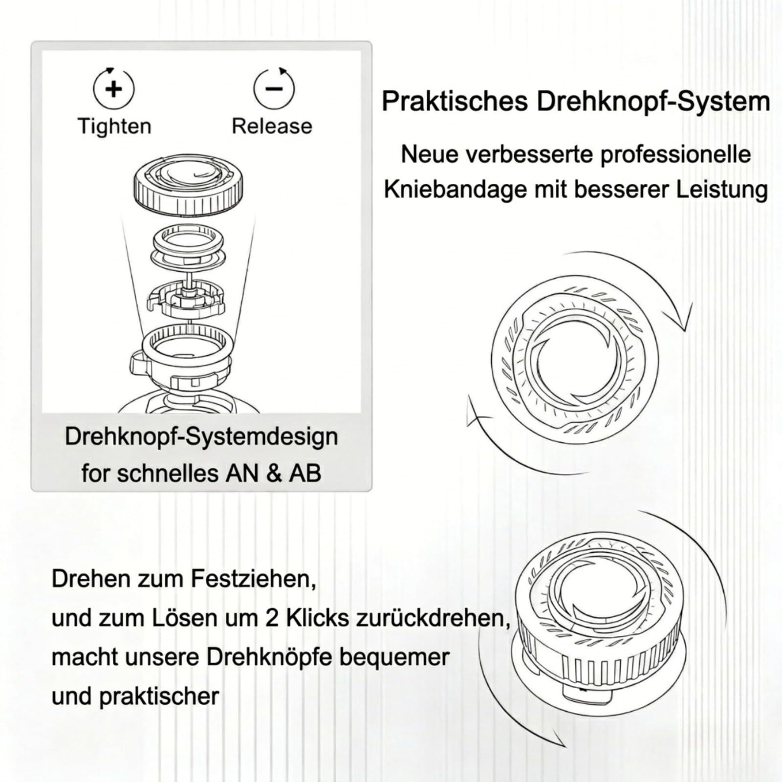 Mobilitee Knaufkniebandage zur Schmerzlinderung, Verstellbare Kniestütze mit Patella Gelpad & Gelenk-Stabilisatoren (Weiß-Rechts,L(65-85kg))