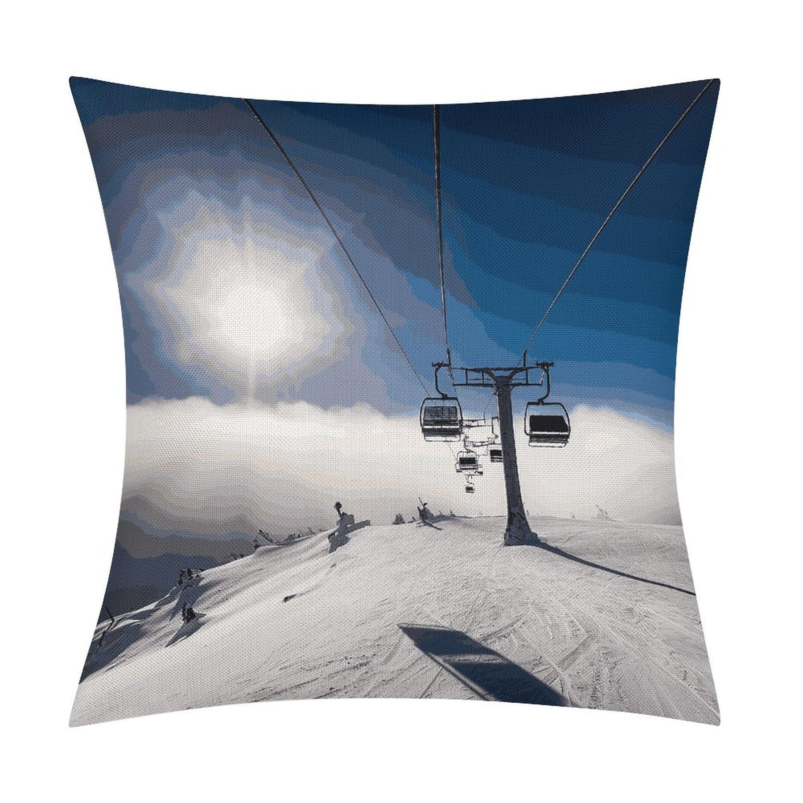 Adfgyerh Style Ski Lift At Sunshine Pillow Covers Soft And Comfortable Invisible Zipper ，Home Decor 18X18 Inch Edging Technology，Throw Pillow Covers For Couch Sofa Bedroom Living Room.