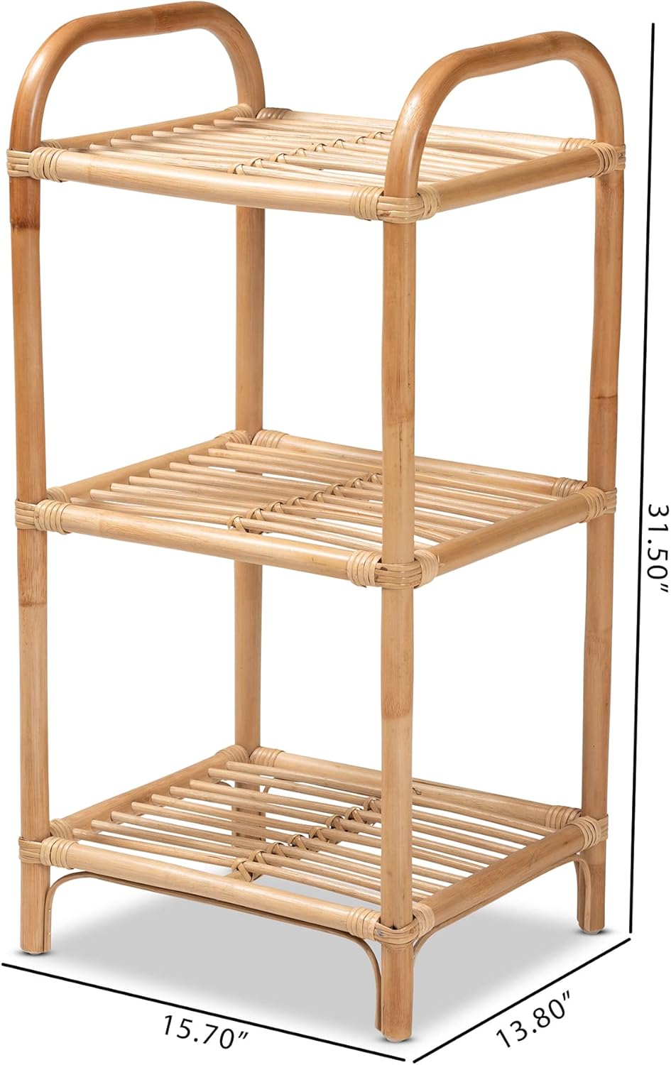Bali & pari Barras Modern Bohemian Natural Rattan 3-Tier Display Shelf