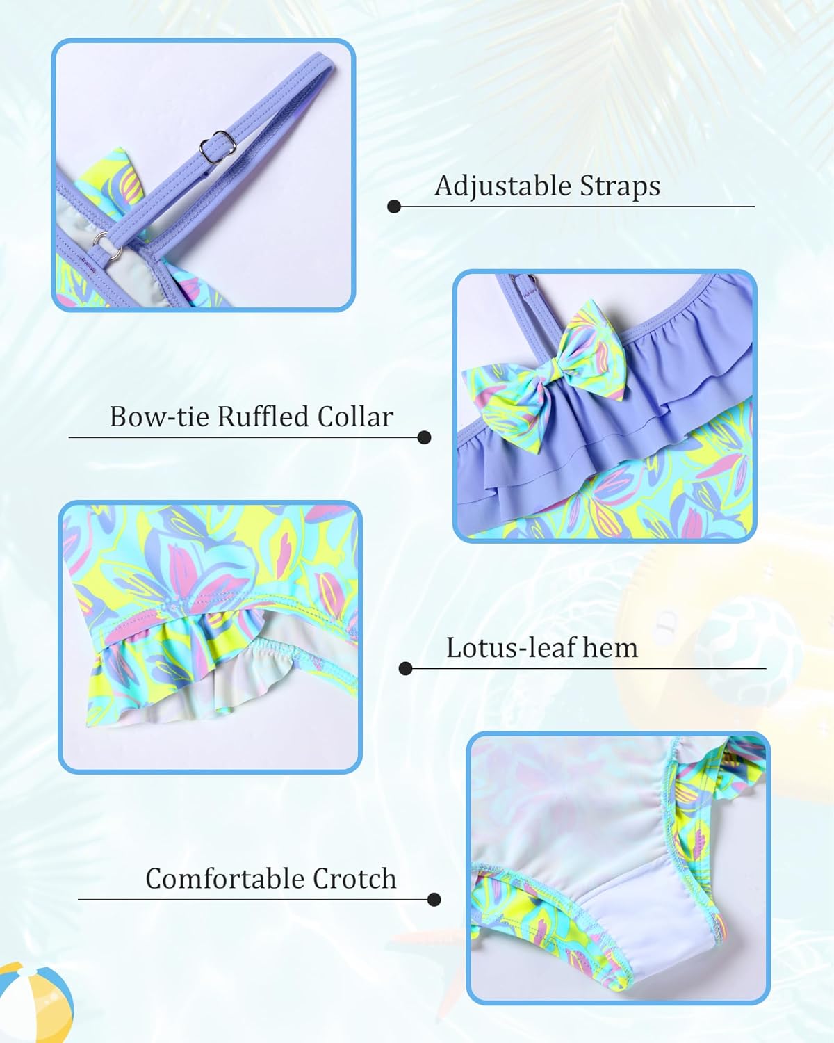 Girls One Piece Swimsuit Ruffle Kids Bathing Suit Toddler Swim Suit Girls' Swimwear Adjustable Strap 3-8 Years - Image 4