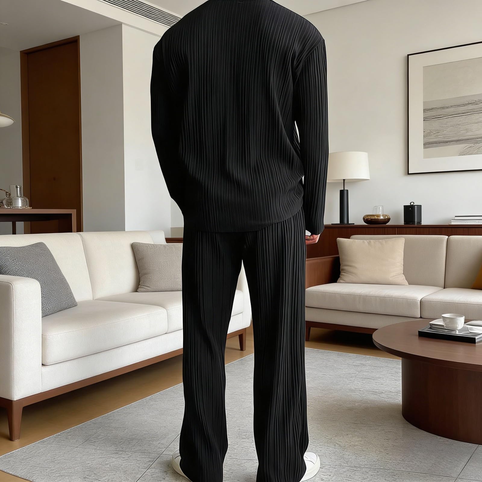 Conjunto de 2 piezas a juego para hombre, camisa de manga larga con botones y pantalones de cintura elástica de ajuste relajado, elegante atuendo casual de verano en tela suave y transpirable