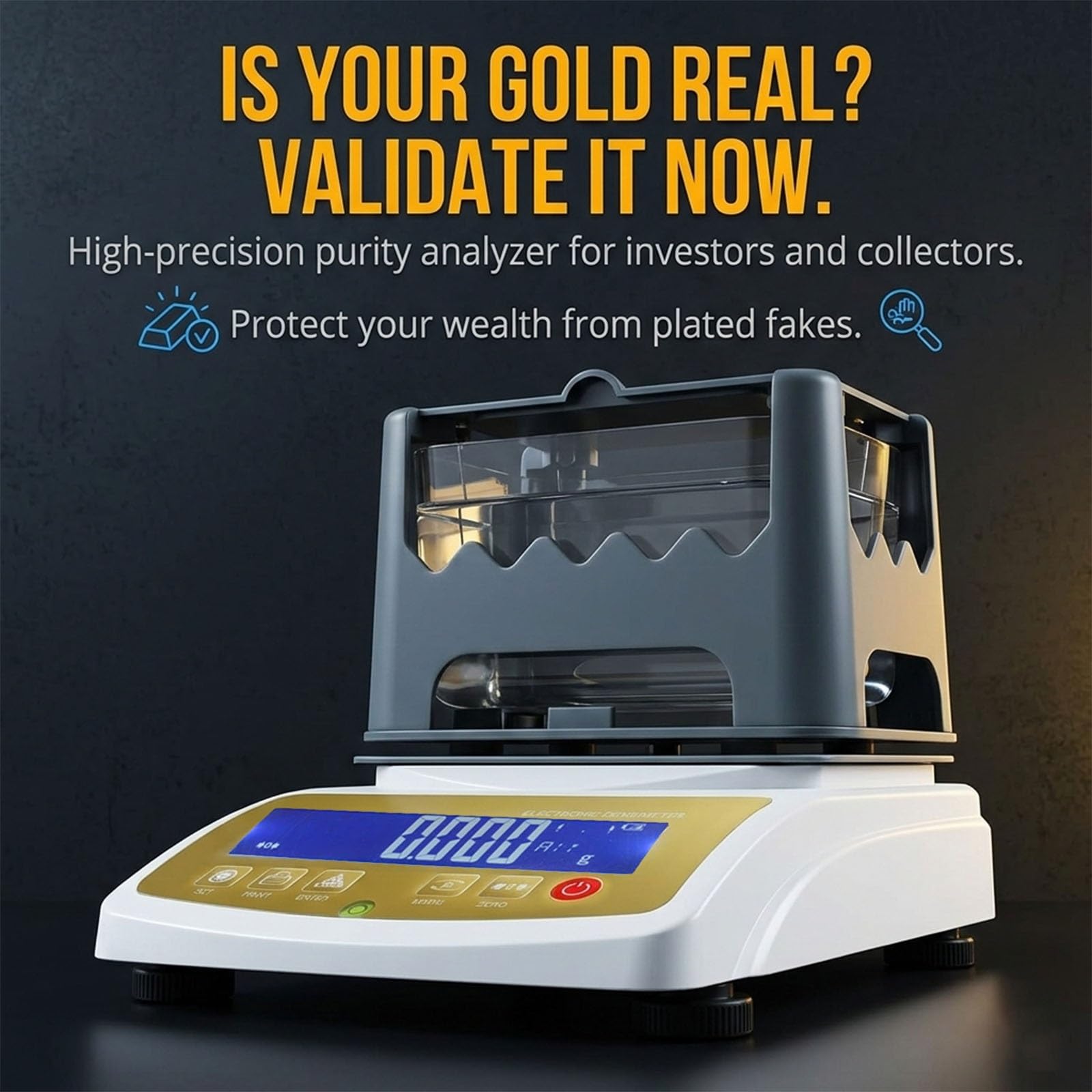 Hydrostatische Waage 0.01g-0.001g Edelmetall Analysegerät Laborqualität Goldtester Profi Dichtemessgerät Nach Dem Archimedischen Prinzip(0.01g/300g)