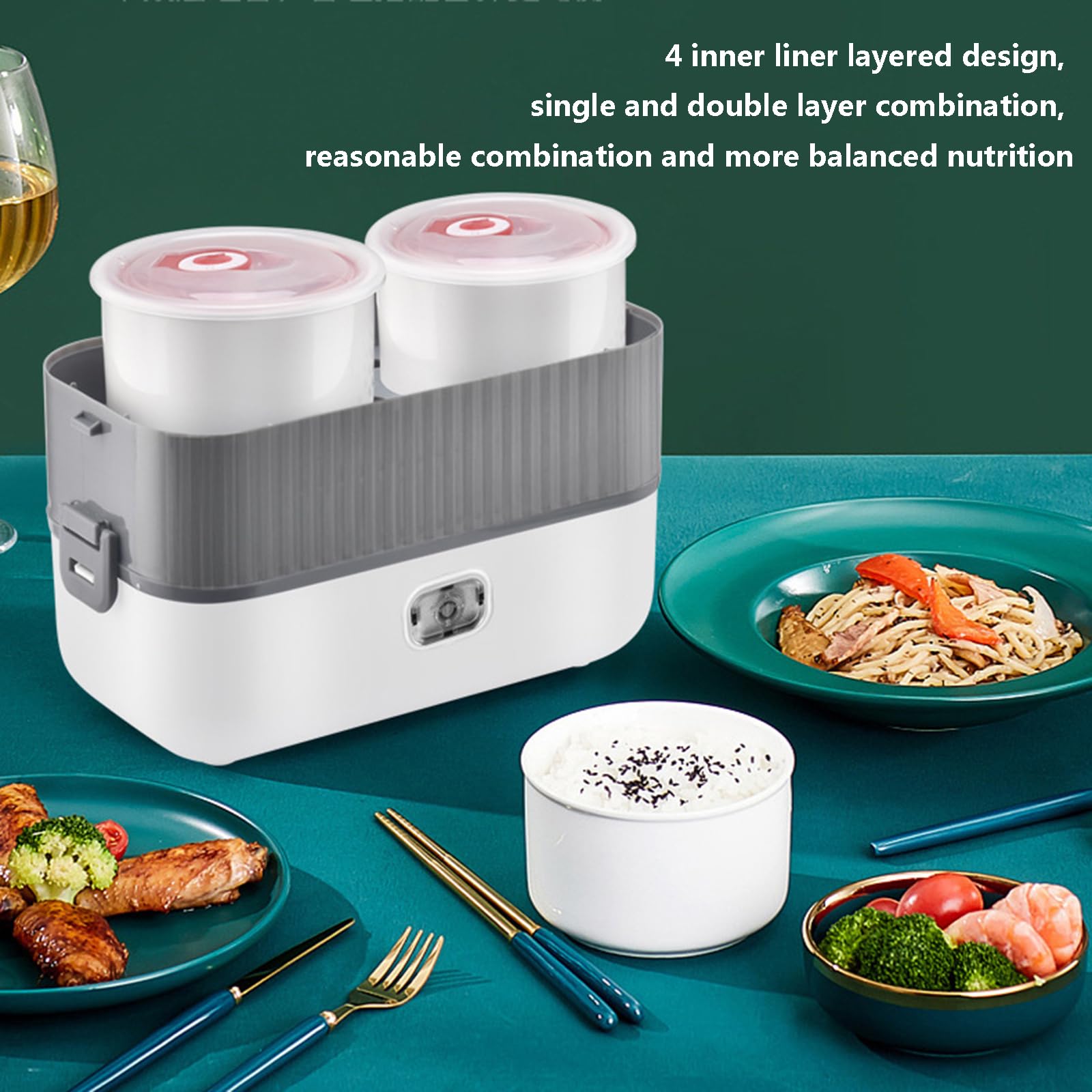 Elektryczny podgrzewacz do lunchboxa, przenośny pojemnik do podgrzewania żywności w biurze, 250 W, szczelny podgrzewacz do lunchu ze zdejmowanym pojemnikiem ze stali nierdzewnej, o