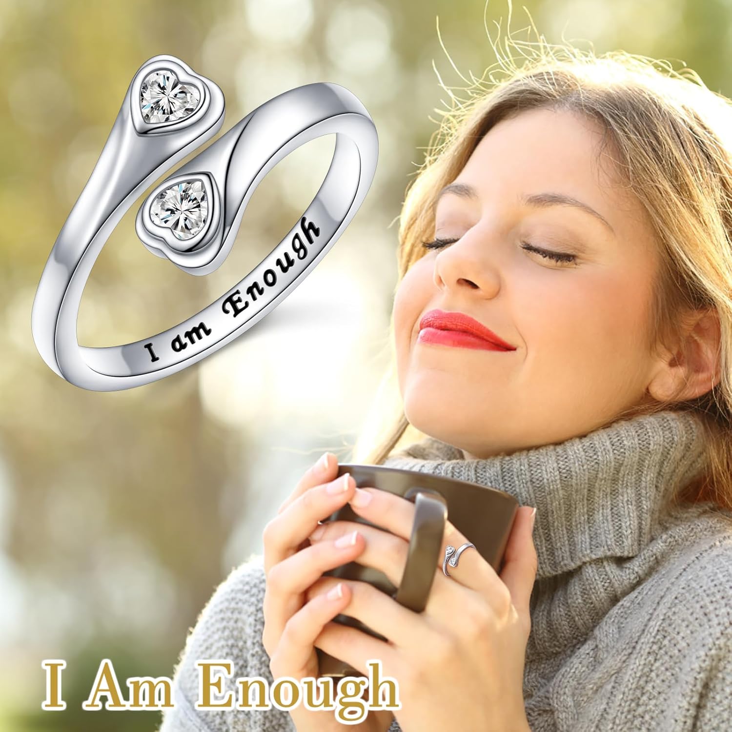 925 Sterling Silver Inspirational Encouragement Warm Ring Elephant/Highland Cow/Flower/Heart Rings for Women Cubic Zircon Adjustable Ring Birthday Christmas Thanksgiving Day Gift