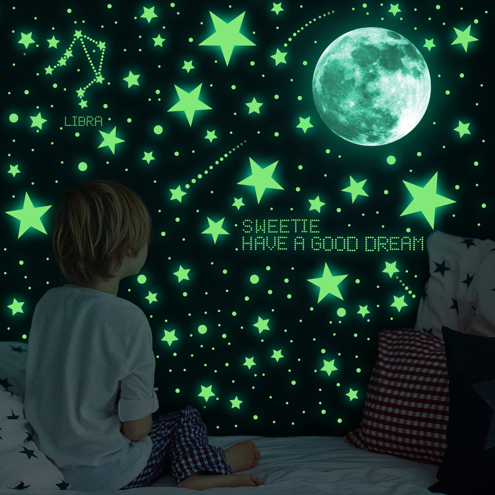Glow In The Dark Naklejki Ścienne, 637 sztuk Luminous Kropki Gwiazdy i Księżyc DIY Naklejki ścienne do sufitu lub ścian, Luminous Naklejki samoprzylepne dla dzieci Sypialnia Dekoracji