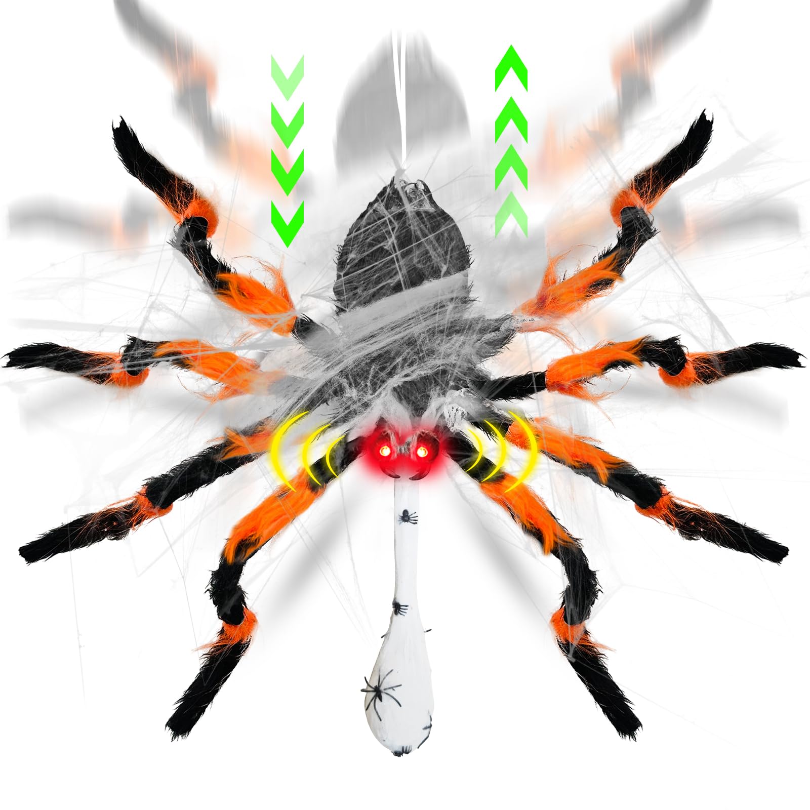 44" Halloween Animatronic Giant Hanging Spider Move Up &amp; Down with Egg Sac