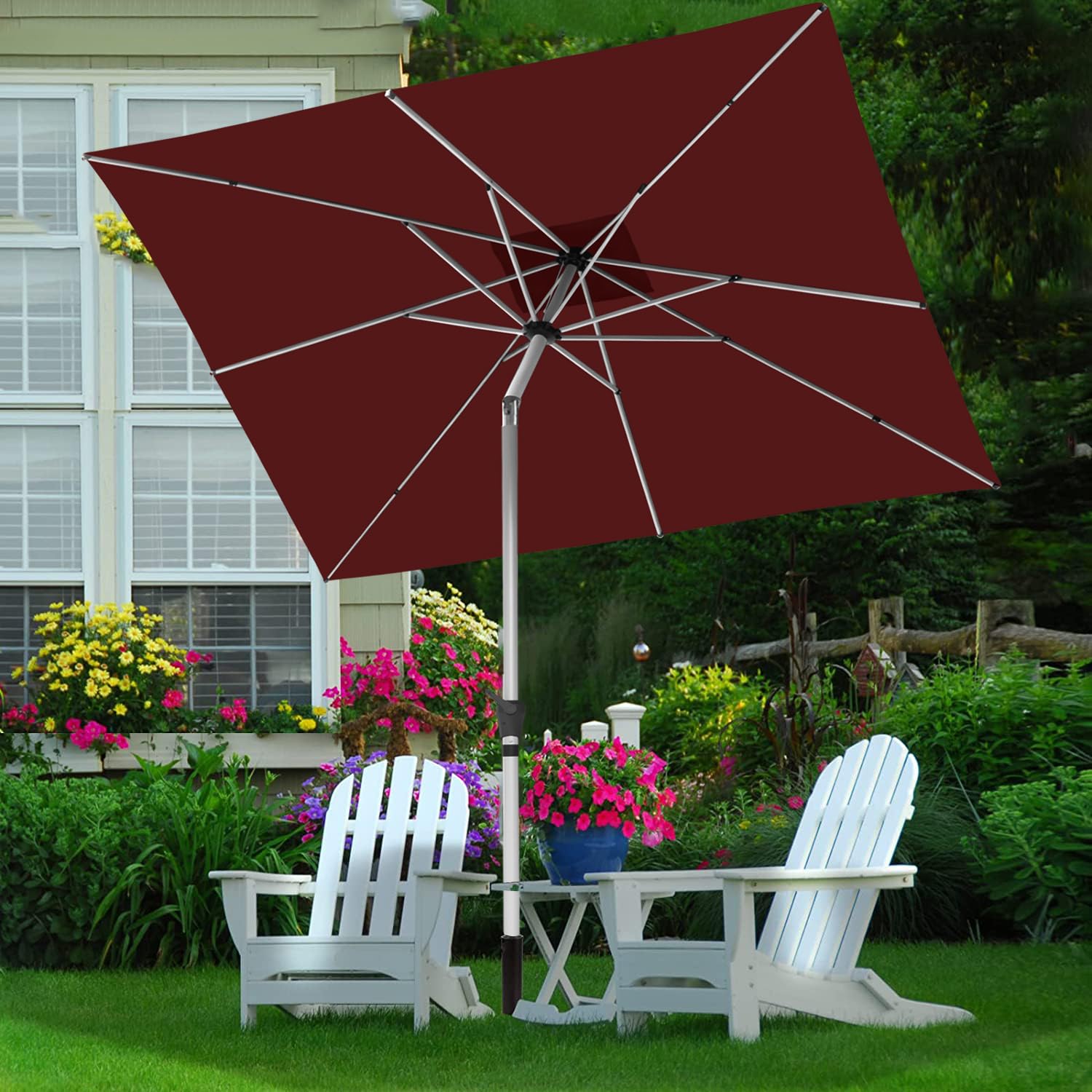 RANSENERS Sonnenschirm 250 x 250 cm, mit Schirmständer, 8 Streben, Beidseitig um 30° Knickbar, Kurbel öffnen & Schließen, UV50+, für Garten, Balkon, Terrasse, Cafe im Freien