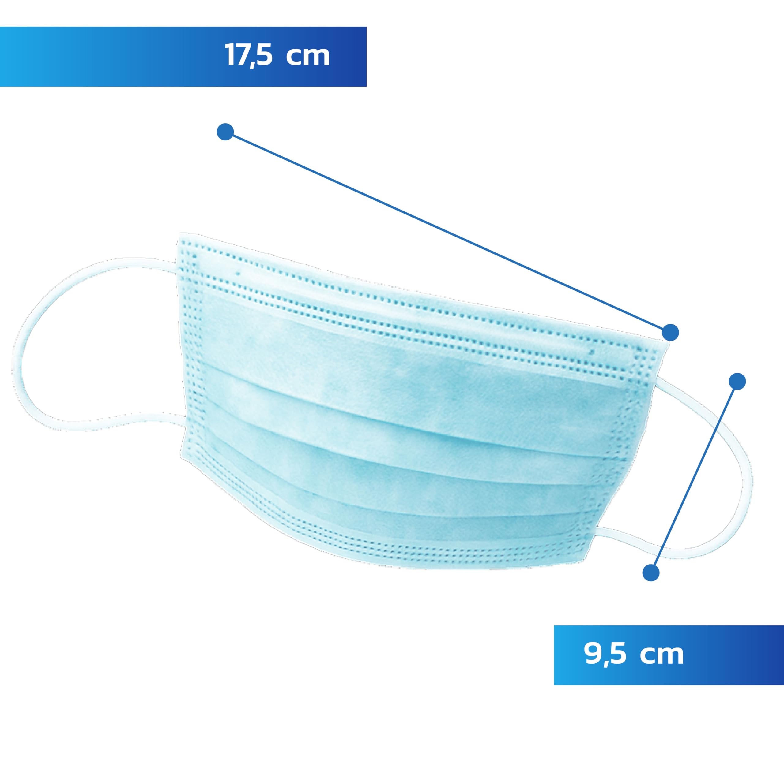 Masques chirurgicaux certifiés CE 100 PCS ou 200 PCS | Masque chirurgical bleu avec embout nasal réglable