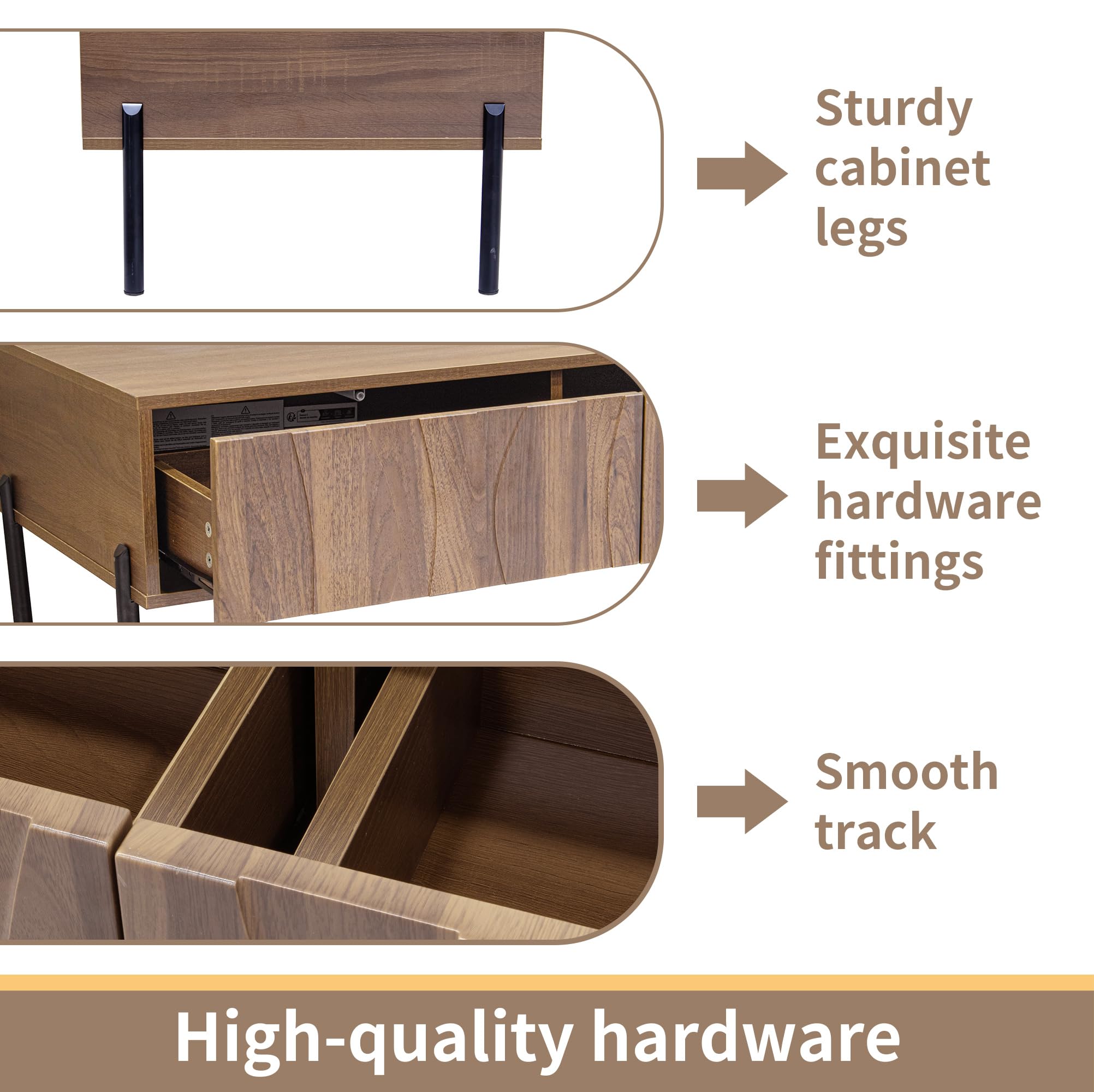Kebnor Mesa de centro y soporte de TV combinación de madera maciza con patrón ondulado, juego de almacenamiento con grano de madera natural, muebles de almacenamiento artístico para el salón