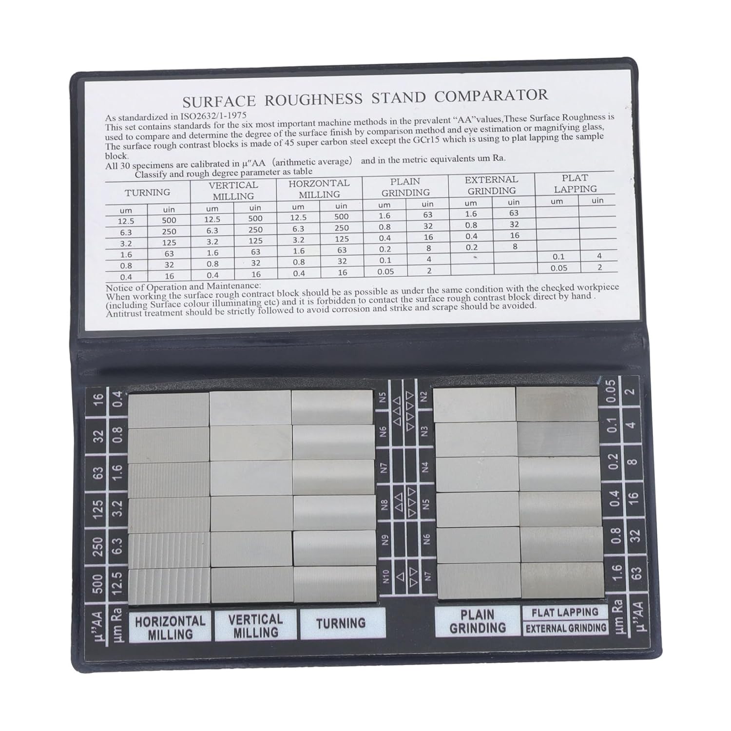 kimllier Surface Roughness Comparator Composite Pocket Set Gauge, 30 Specimens Ra0.05-12.5mm for Lathe Machinery Manufacturing Teaching