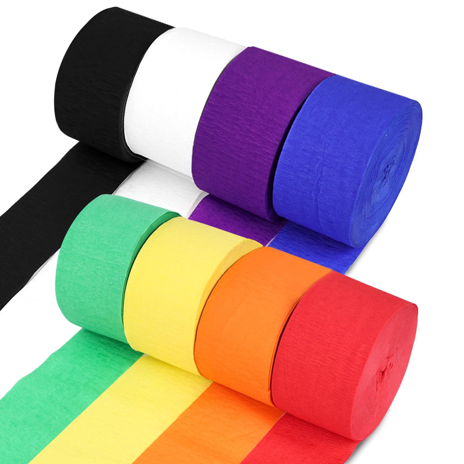 VGOODALL 8 Rolls Crepe Paper Streamers, Party Streamers for Party Birthday Wedding Decorations, 1.8 Inch x 118Ft/Roll, 8 Colors