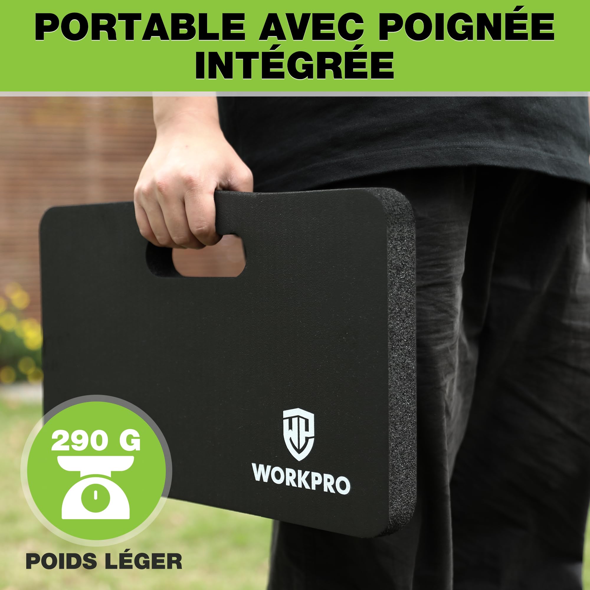 WORKPRO Coussins de Genoux de Jardinage 2 Pièces, Genouillère Travail Noir, Tapis Jardin Extérieur, Tapis Extra Épaisse pour Jardin, Bain Bébé, Yoga et Travail, 44 x 28 x 3,6 cm