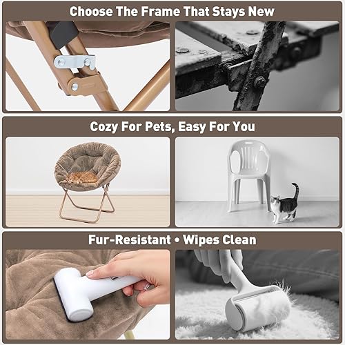 Miniatura 10 de MoNiBloom Silla redonda plegable de piel sintética para dormitorio, sala de estar, jardín, patio, marco de metal plegable, grande, cómoda,