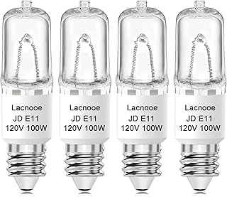 E11 Bulb, JDE11 120V 100W Halogen Light Bulbs, T4 E11 Mini Candelabra Base, Dimmable 2700K Warm White, 4PCS E11 Light Bulb for Chandeliers, Candelabra, Ceiling Fan, Table Lamps, Cabinet Lighting