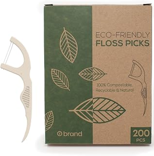 Biodegradable Floss Picks, 200 Picks, Dental Floss Picks, Oral Care, Plant Based, Vegan, Sustainable, Eco Friendly, o1brand