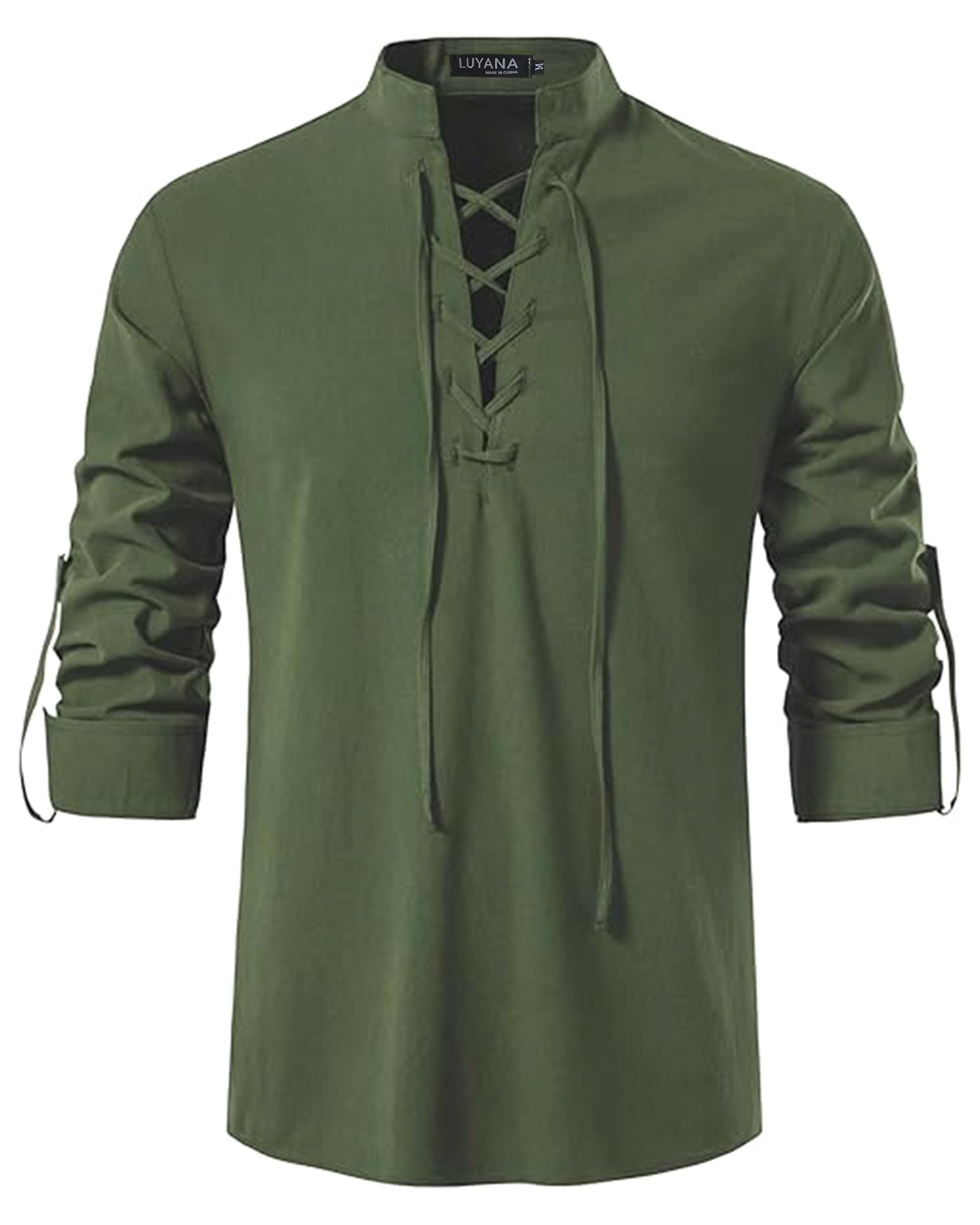 LUYANA Leinenhemd Herren Langarm Freizeithemd Ghillie Kilt Shirt