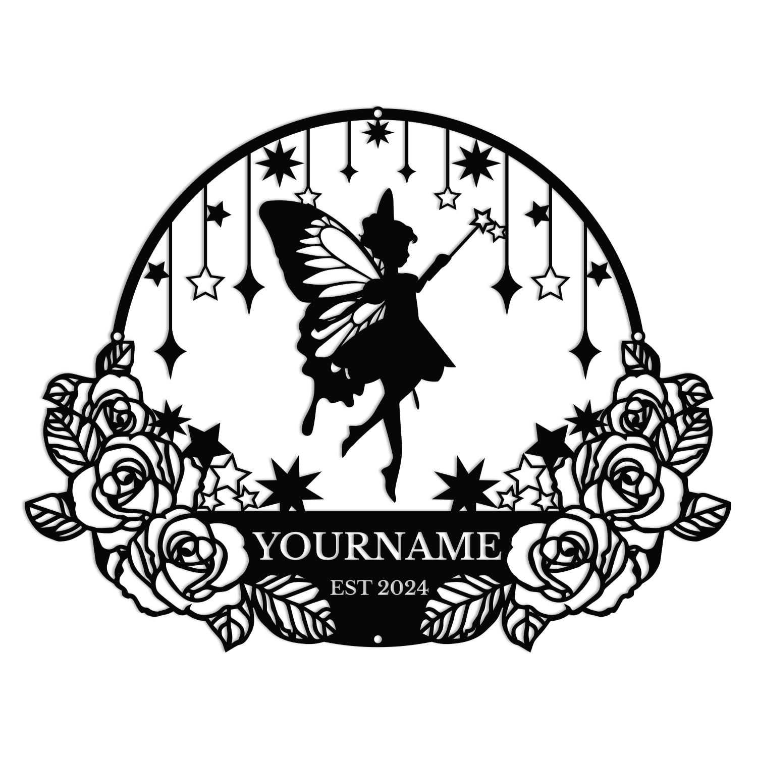 Personalized Fairy Dreamy Name metal Signs,Custom Shed Metal Wall Decor,Black Metal Wall Art Decor,Home Metal Signs Plaques,Outdoor wall Decorative Signage (Style B)