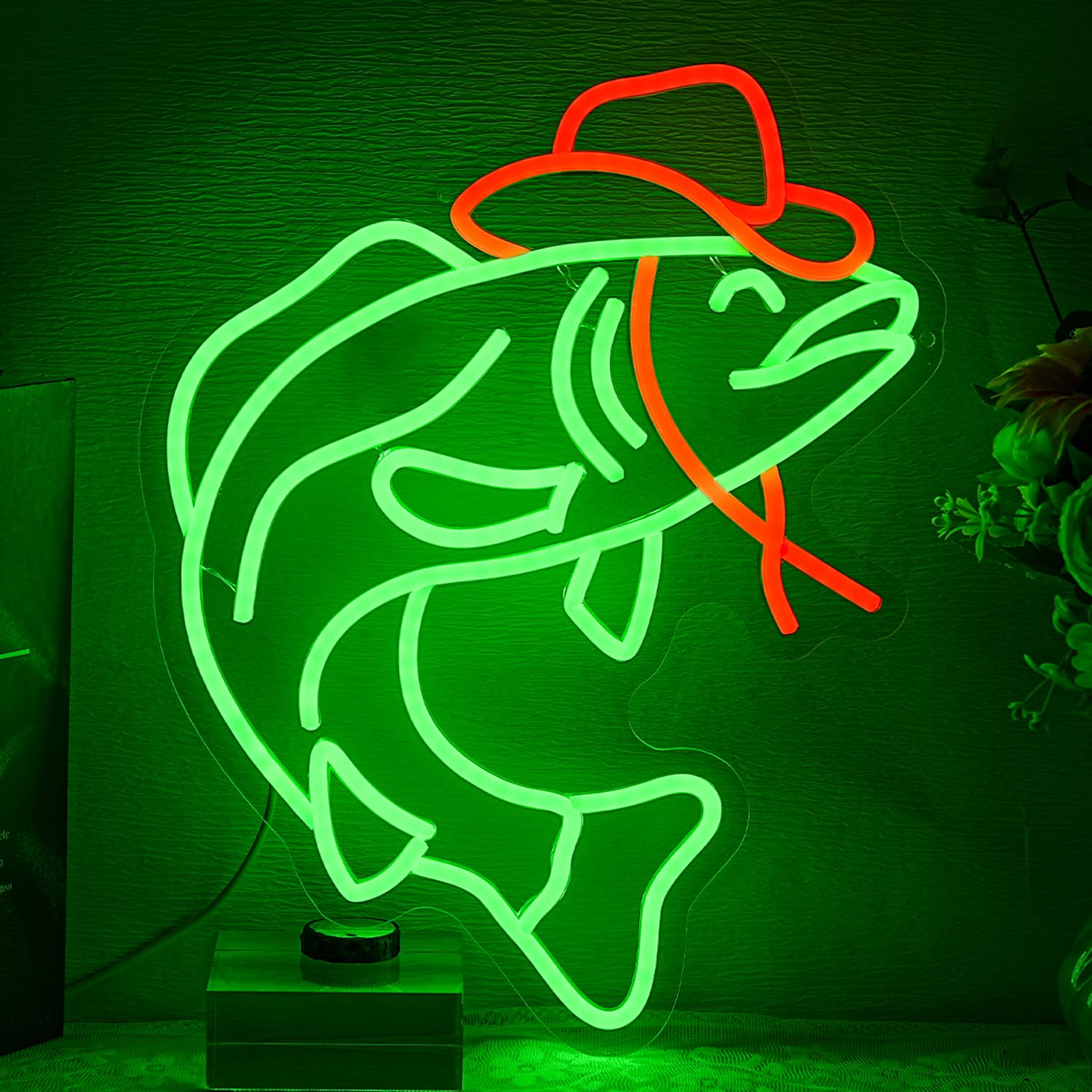 Cowboy Fish Neon Sign Fishing Neon Light Ocean Neon Light Sign Salmon Neon Light Sign Fisherman Led Sign for Fish Shop Man Cave Bedroom Restaurant Office Kitchen Decoration