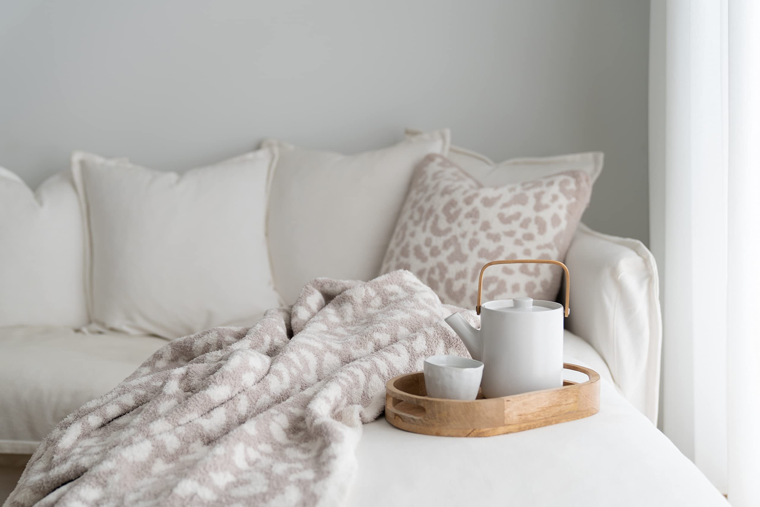 Beige Knit Throw Blanket 