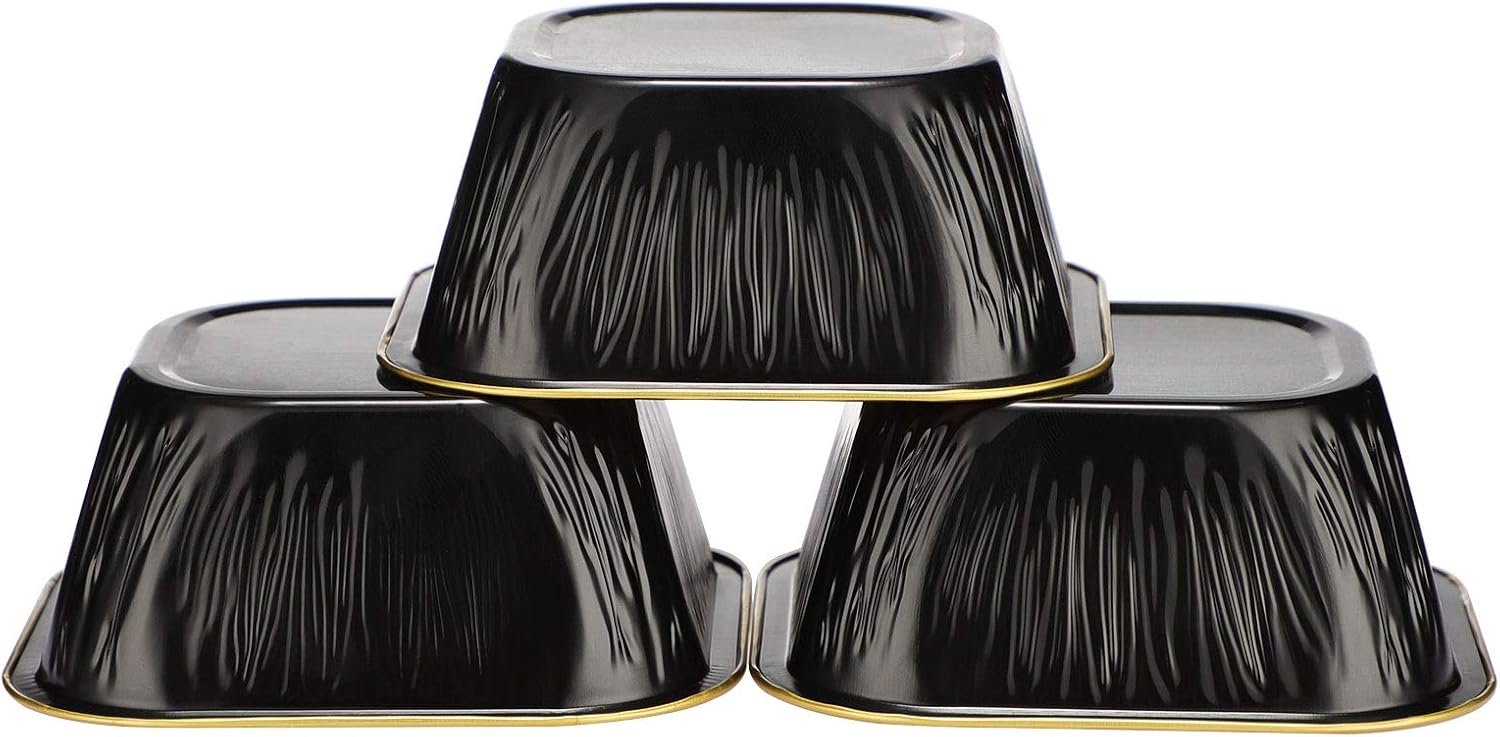 Cupcake Cups with Lids, EUSOAR 8oz 50pcs Disposable Desserts Flan, 3.5"x2.7"x1.6" Baking Cups with Lids, Aluminum Foil Desserts Cupcake Flan, Catering Gathering Shower Favor-Black Gold