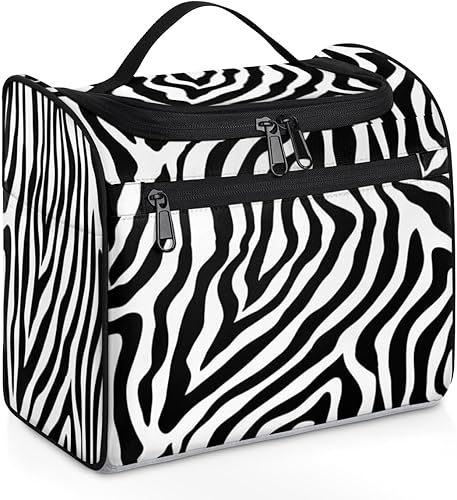 KOBLEN Zebra - Neceser de viaje resistente al agua con gancho para colgar, organizador de maquillaje de gran capacidad para mujeres, artículos