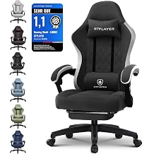 GTPLAYER Gaming Chair Ergonomic Gaming Chair Desk Chair with Fabric Surface Spring Seat Cushion Connecting Armrests and Footrest 150 kg Dark Black