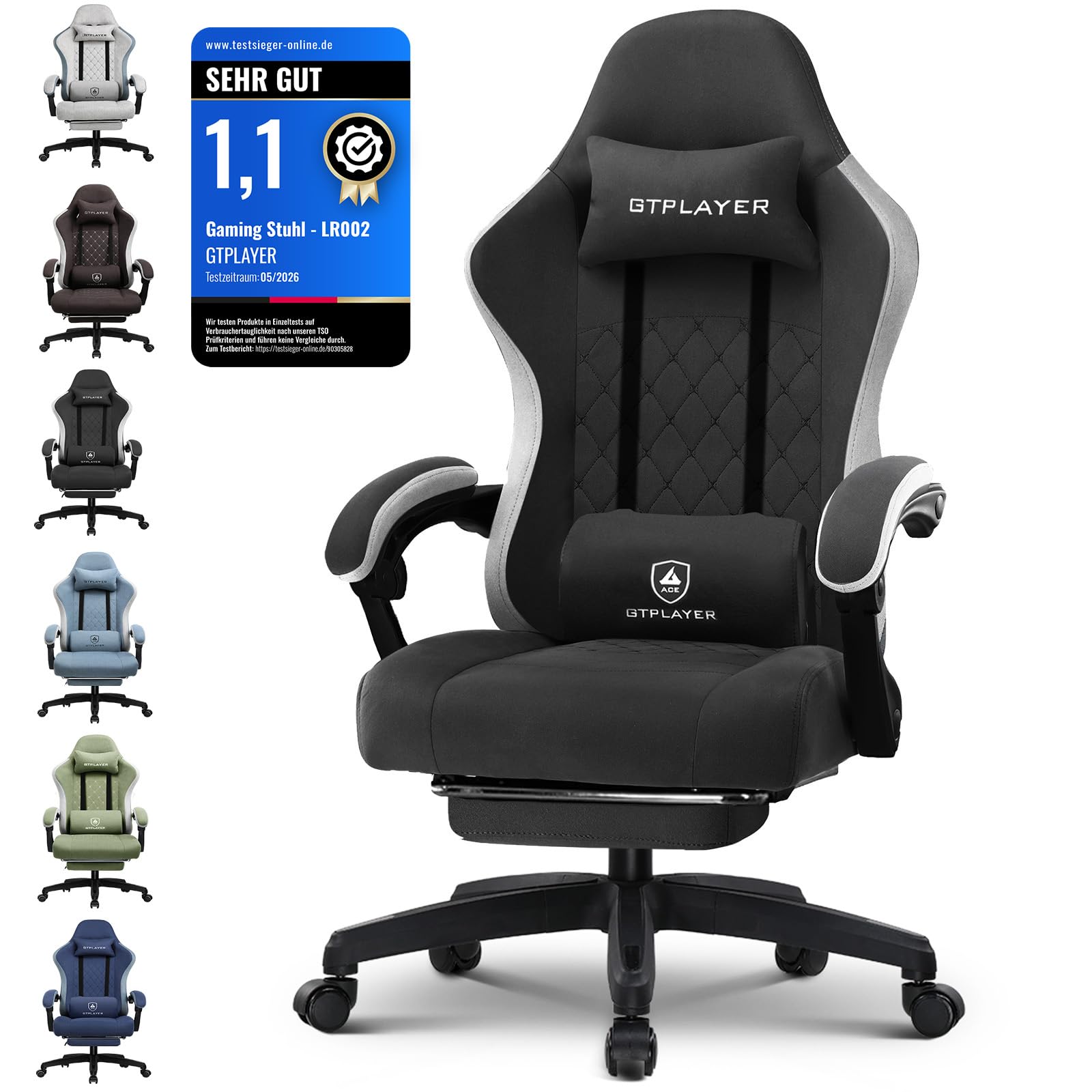 Chaise de gaming avec coussin à ressort et support robuste de 150 kg